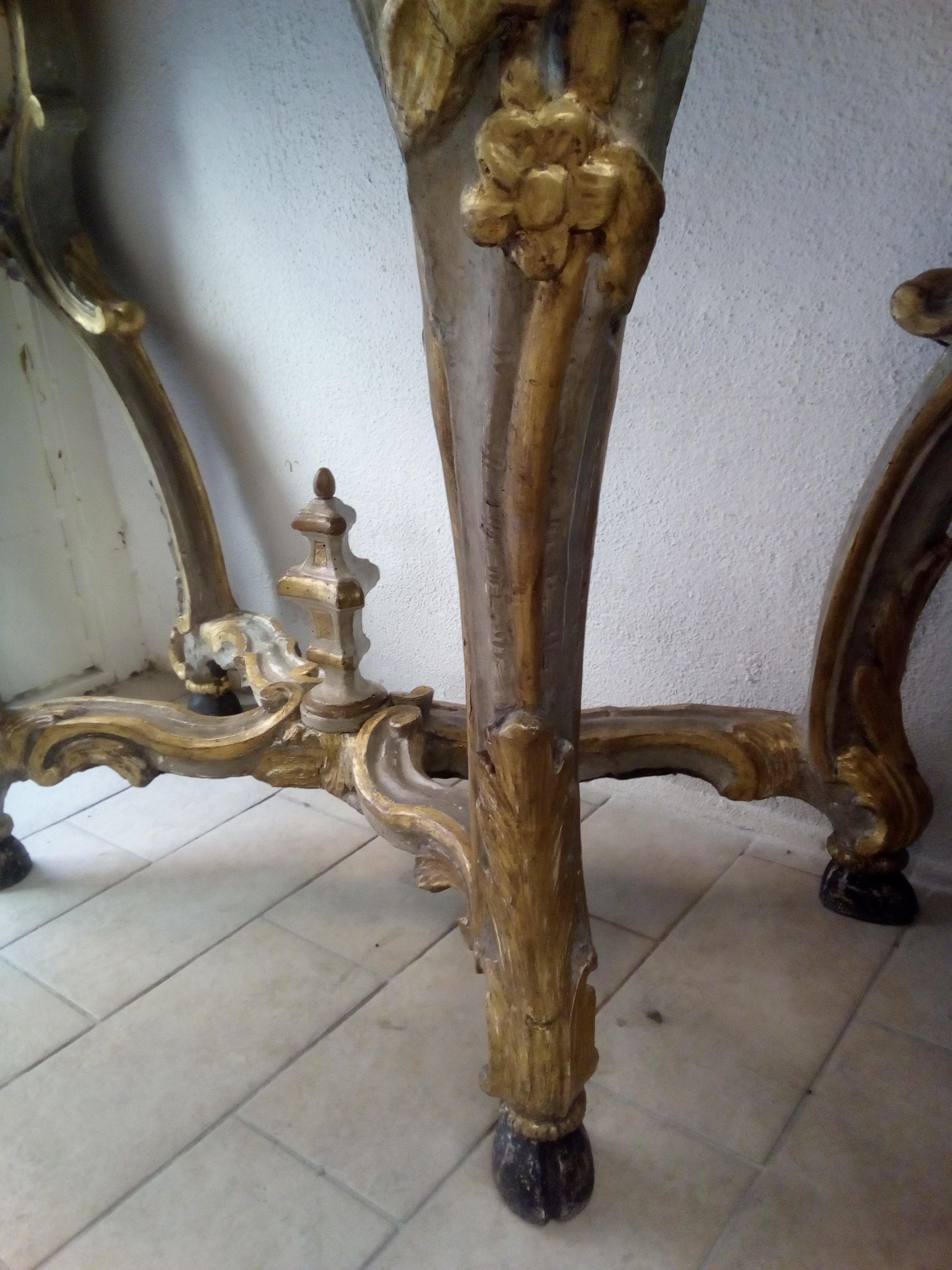 Hand-Carved 19th Century Console table Louis XV period 1730 For Sale