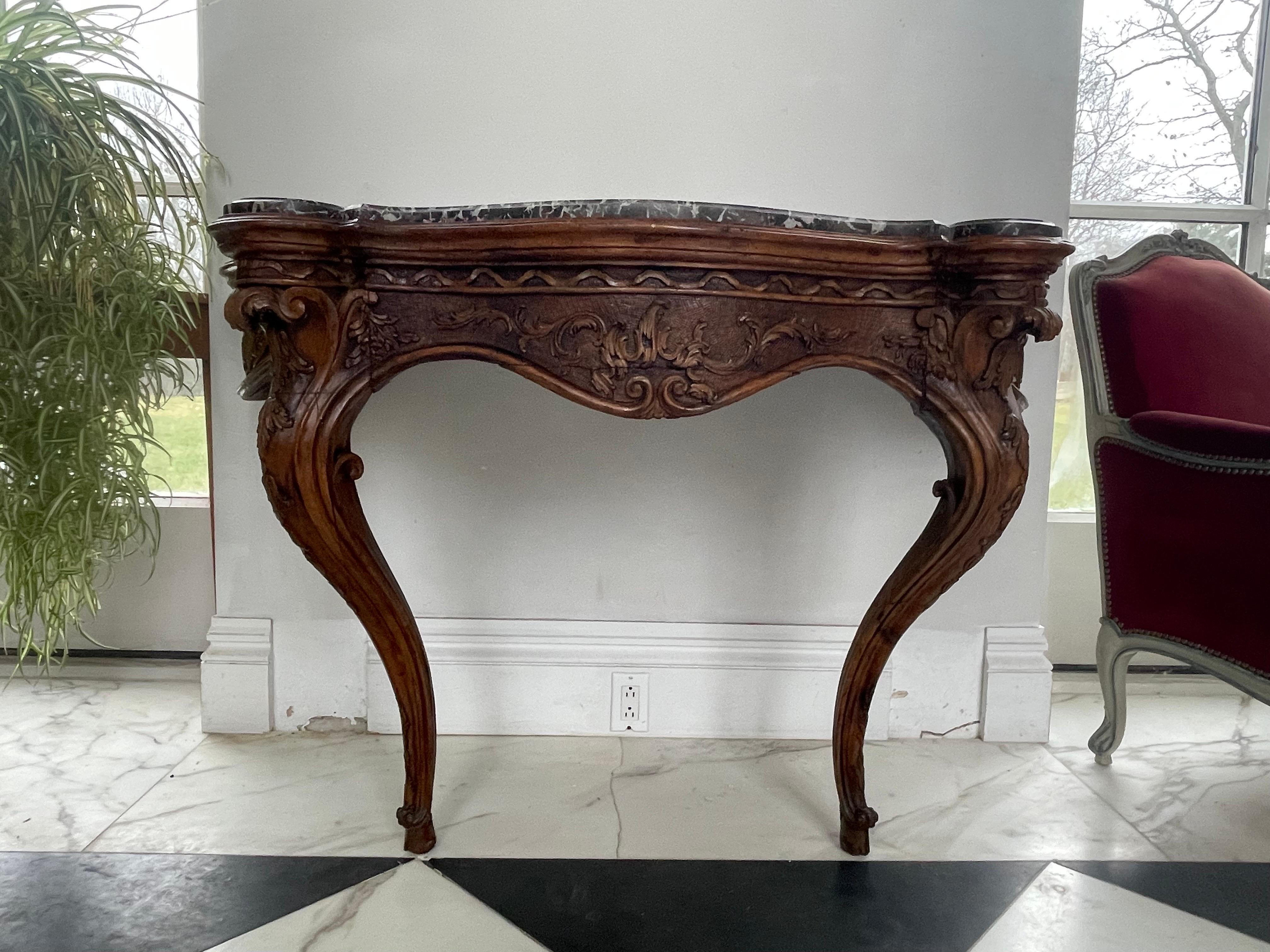 Hand-Carved A 18th Century Marble Top Console Table  For Sale