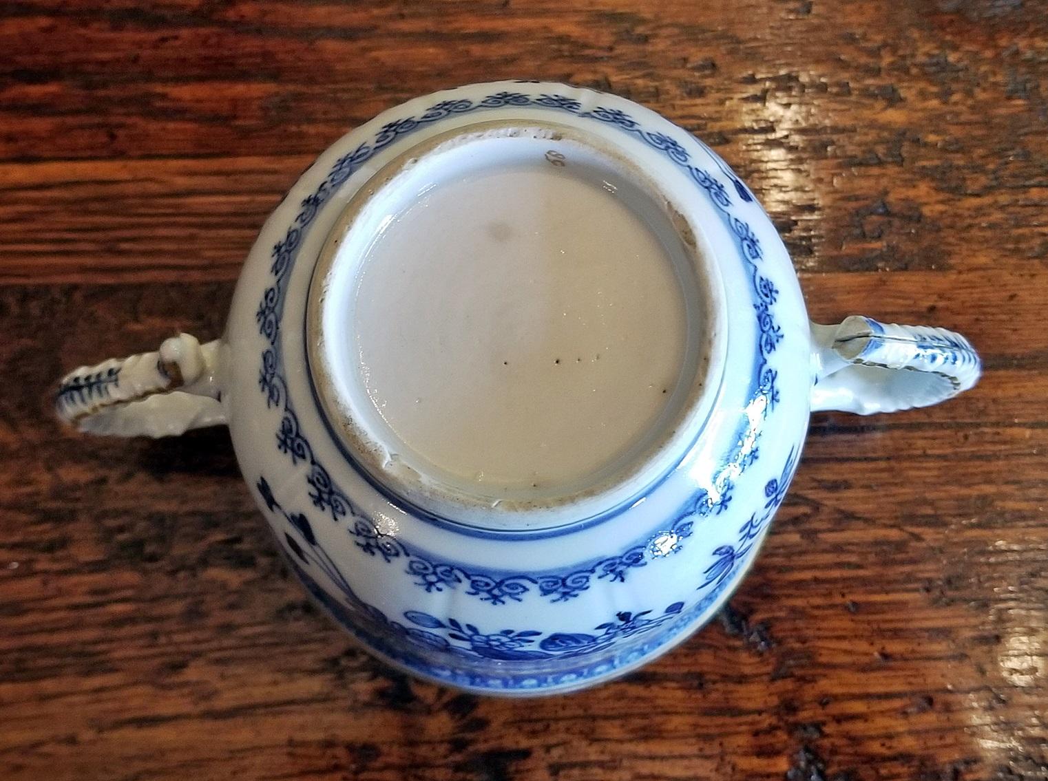 German 18th Century Continental 2 Handled Blue and White Mug with Gilding