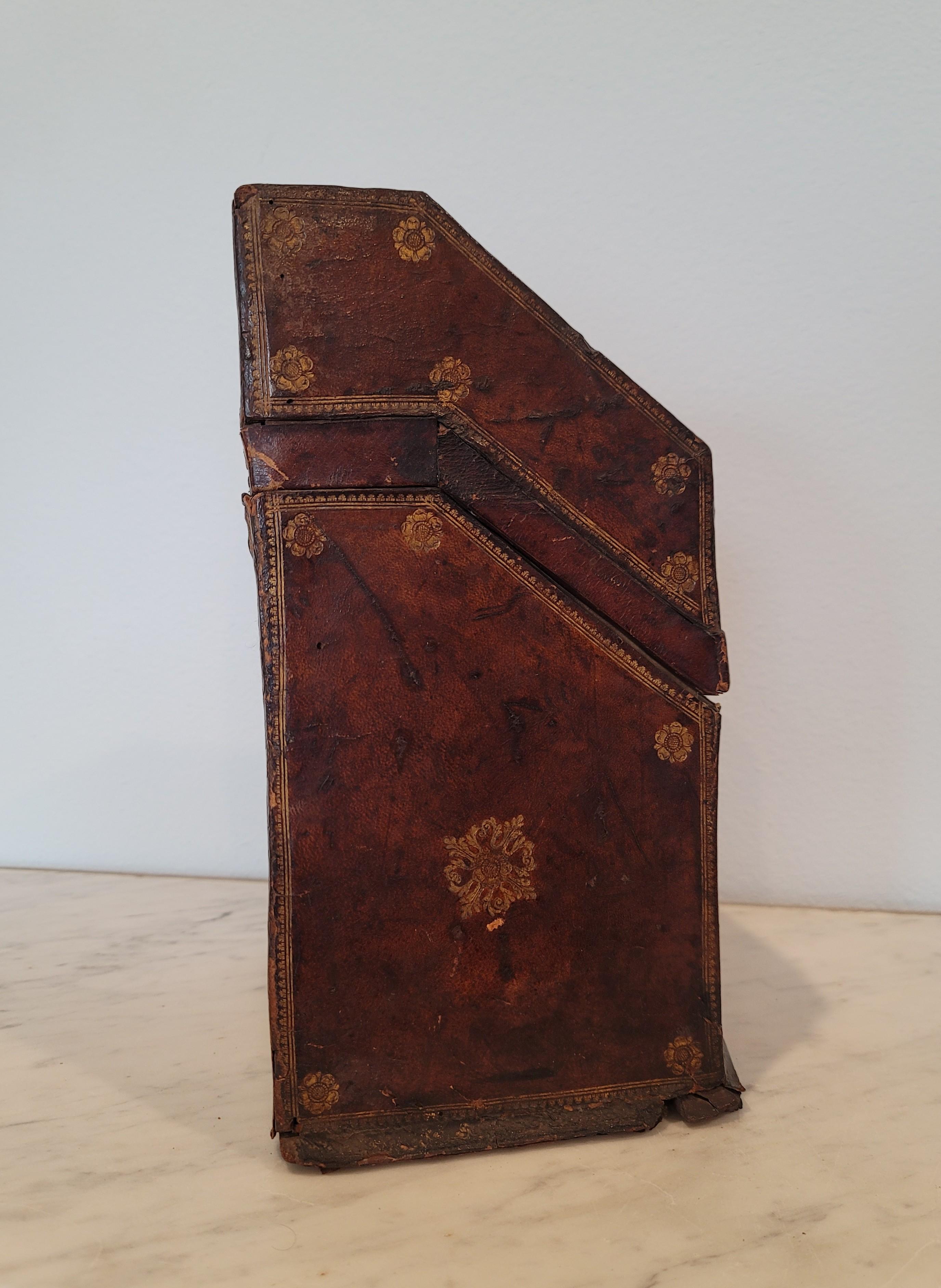 18th Century Continental Baroque Period Gilt Tooled Leather Clad Knife Box For Sale 5
