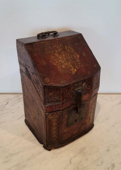 18th Century Continental Baroque Period Gilt Tooled Leather Clad Knife Box