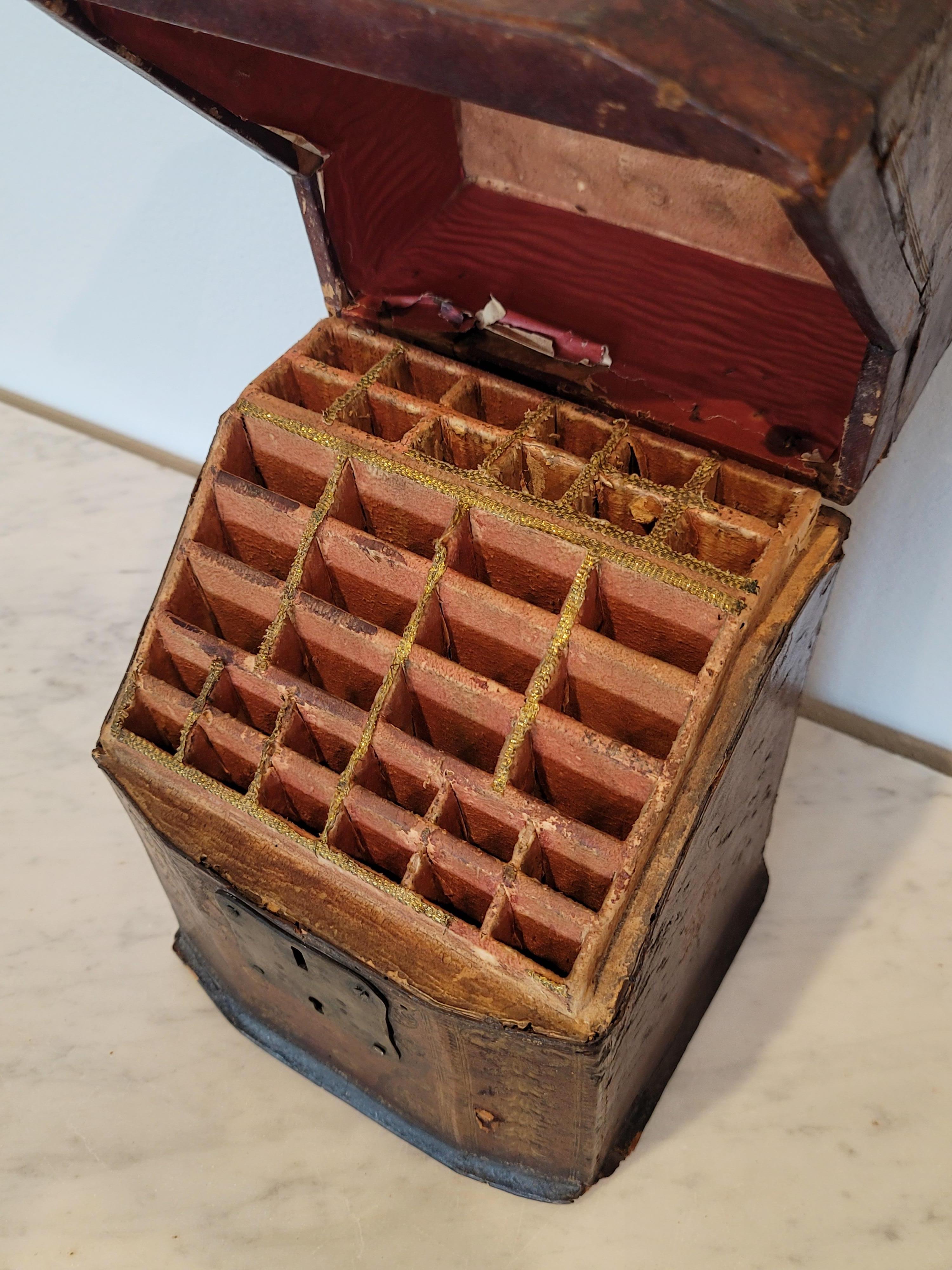 18th Century Continental Baroque Period Gilt Tooled Leather Clad Knife Box In Good Condition For Sale In Forney, TX