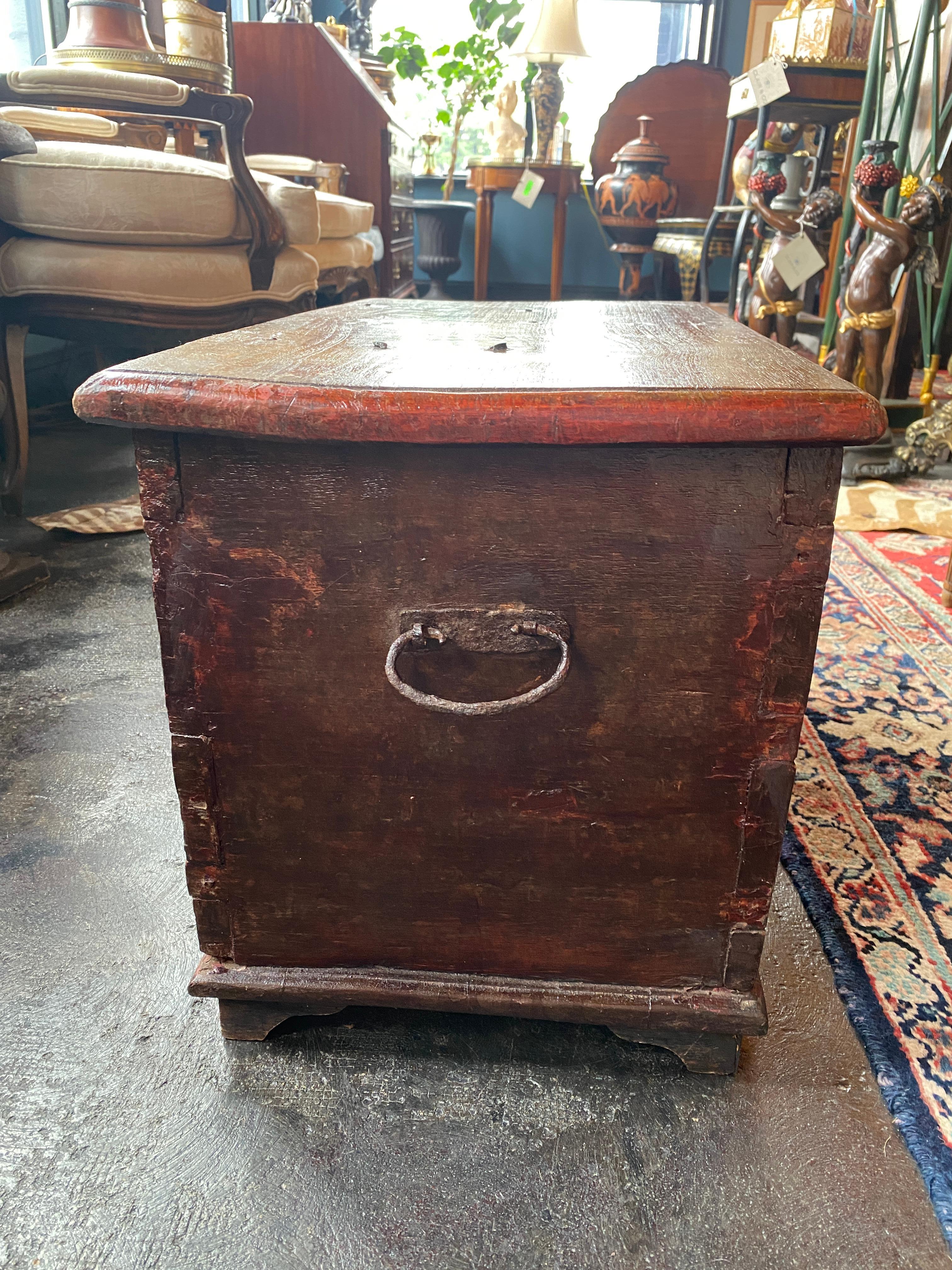 Hand-Painted 18th Century Continental Coffer Trunk Small For Sale
