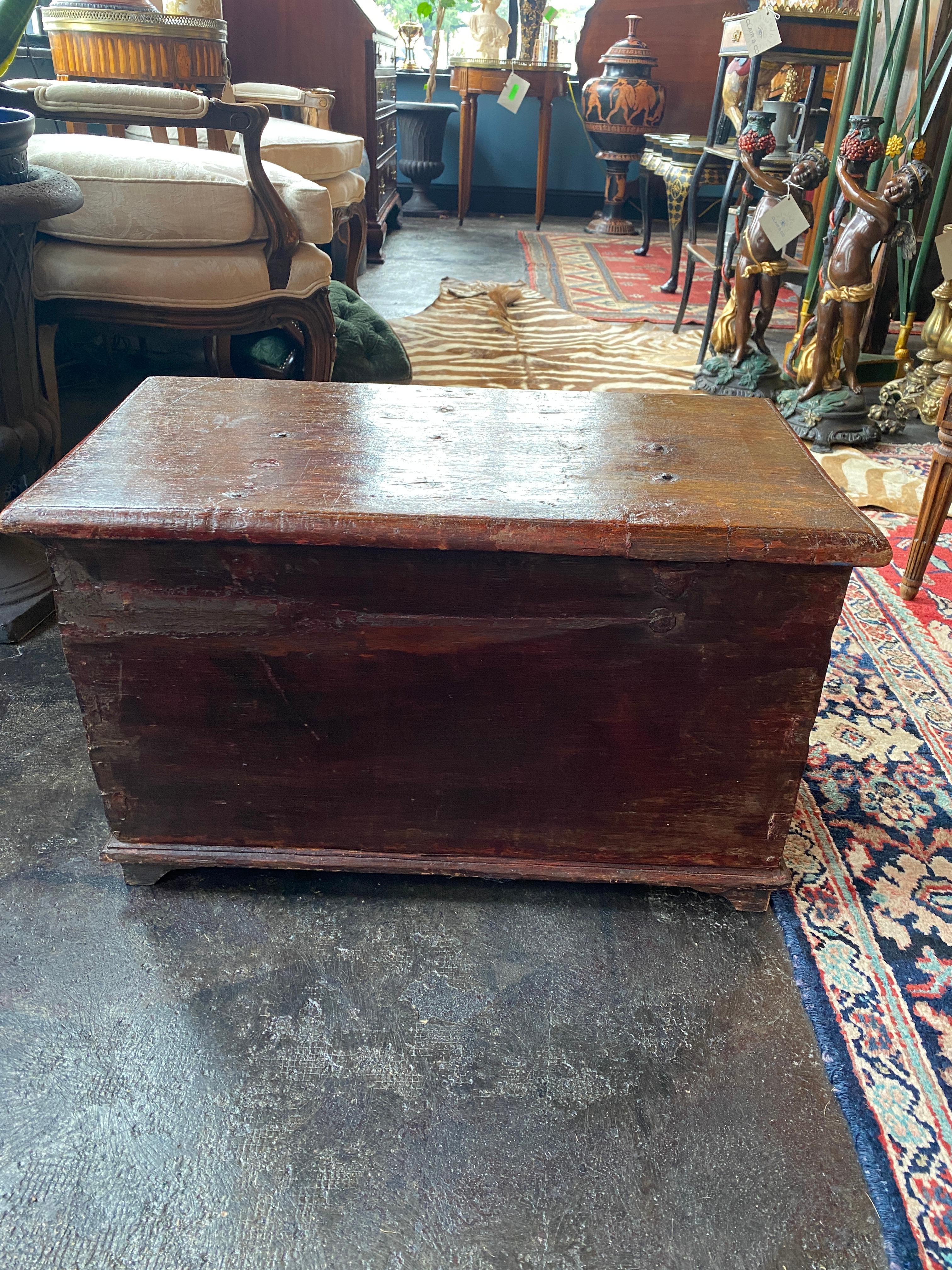 18th Century Continental Coffer Trunk Small In Distressed Condition For Sale In Nashville, TN