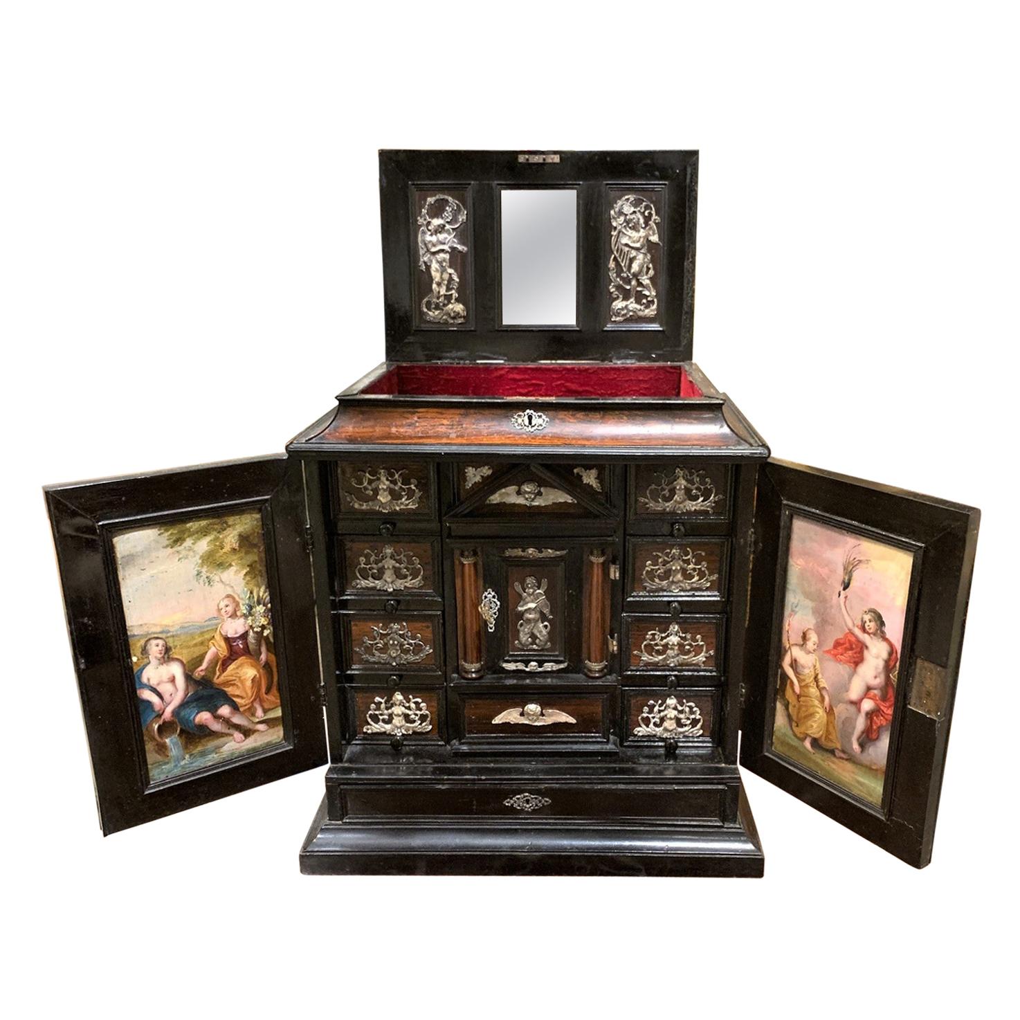 18th Century Continental Ebonized Trinket Cabinet