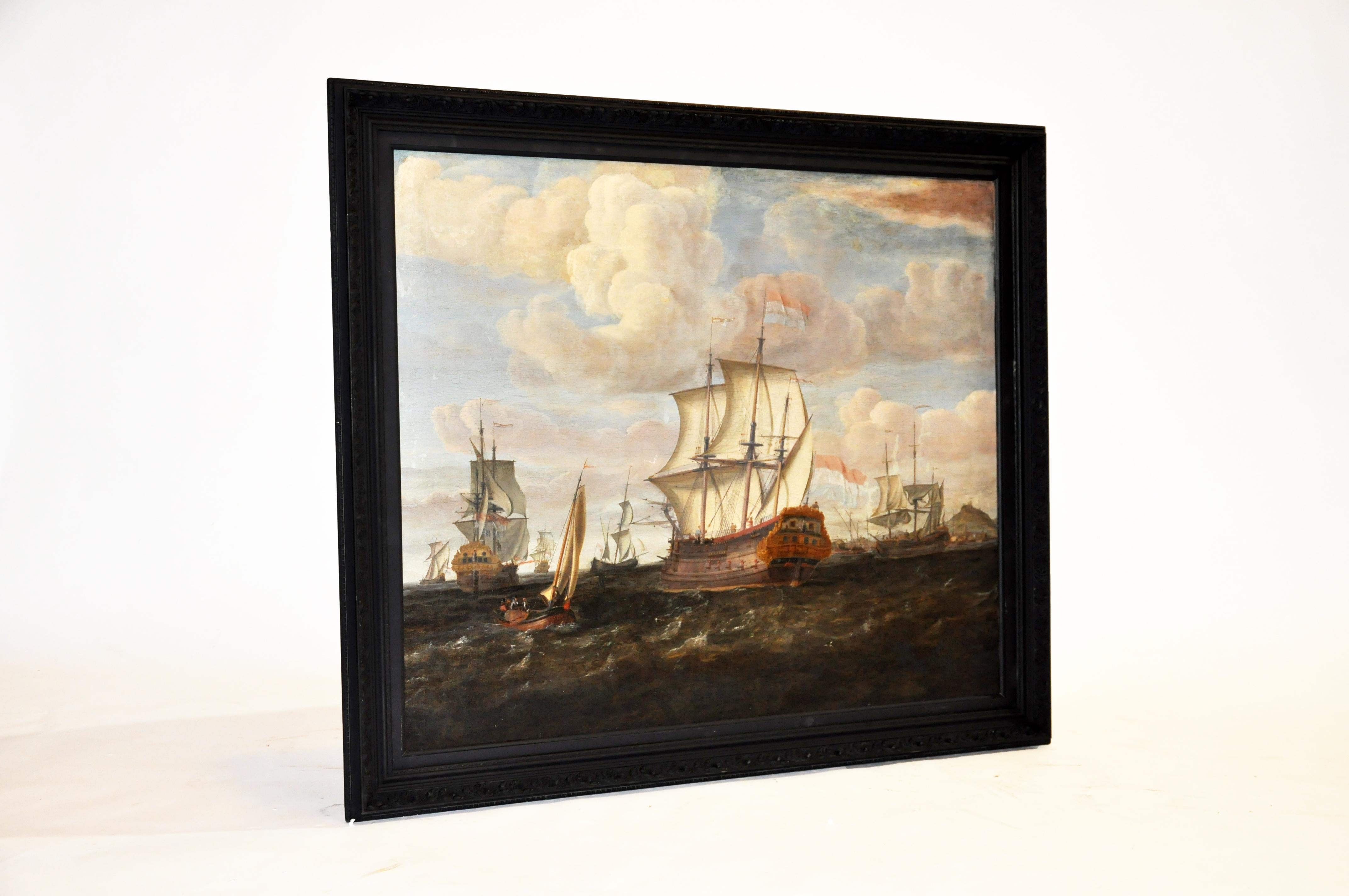 This beautiful painting is from Continental Europe and was made from canvas, paint, and wood, circa 18th century. The painting is in good condition considering its age. The painting has been remounted and reframed with a black colored wooden frame.