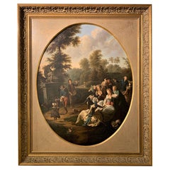 18th Century Continental Garden Party Oil Painting