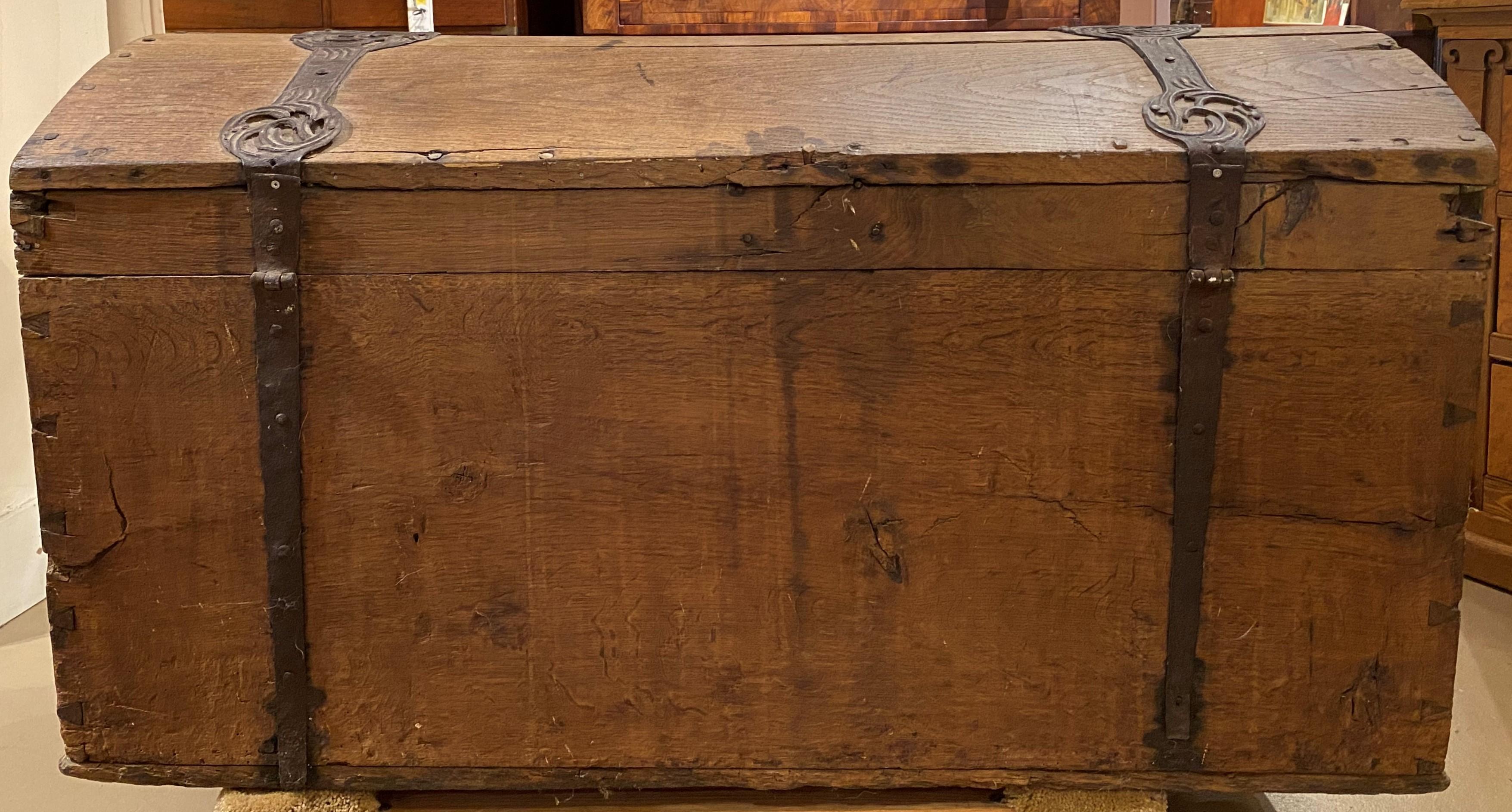 18th Century Continental Oak Dome Top Trunk with Fabulous Metalwork 9