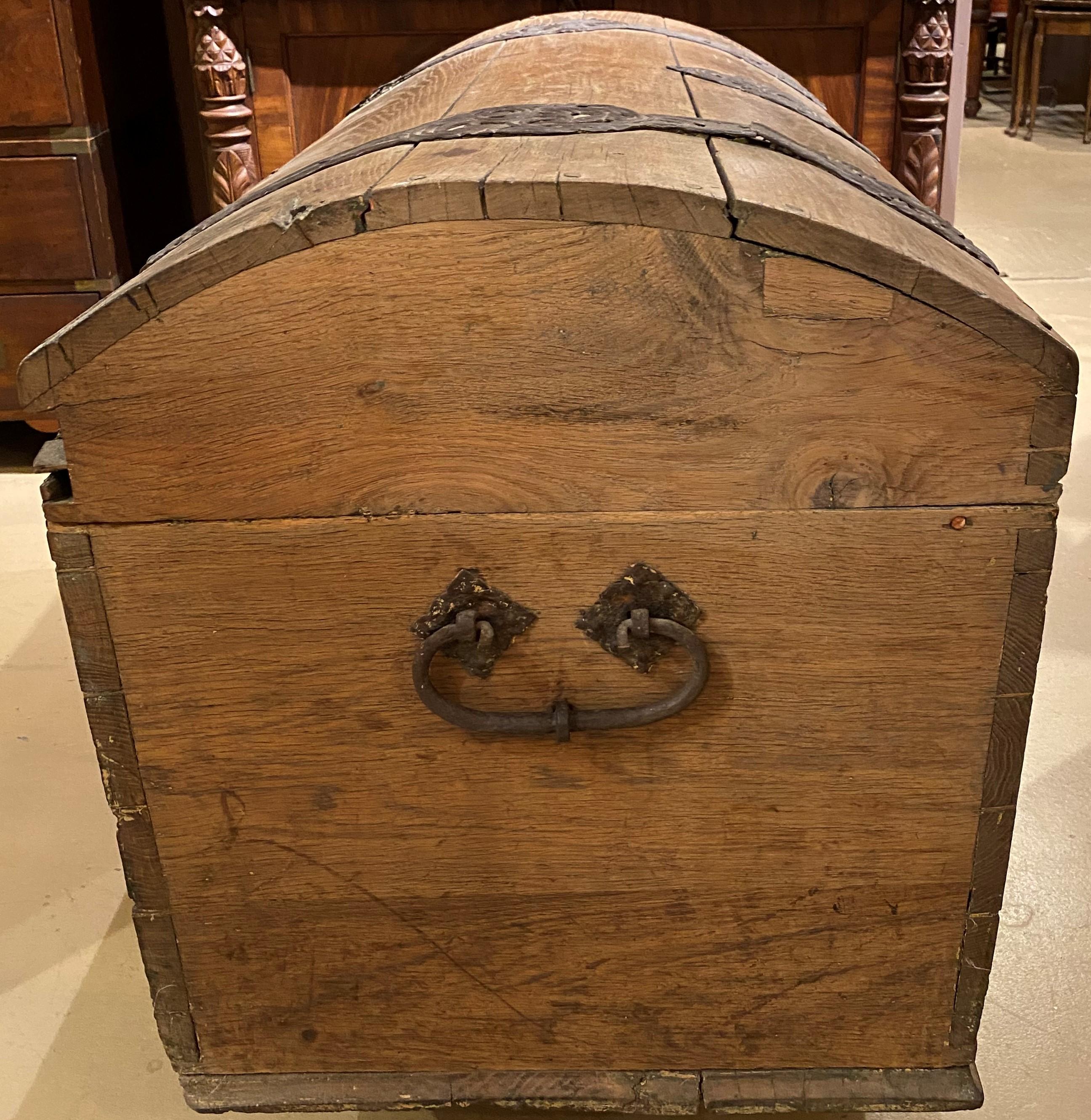 European 18th Century Continental Oak Dome Top Trunk with Fabulous Metalwork