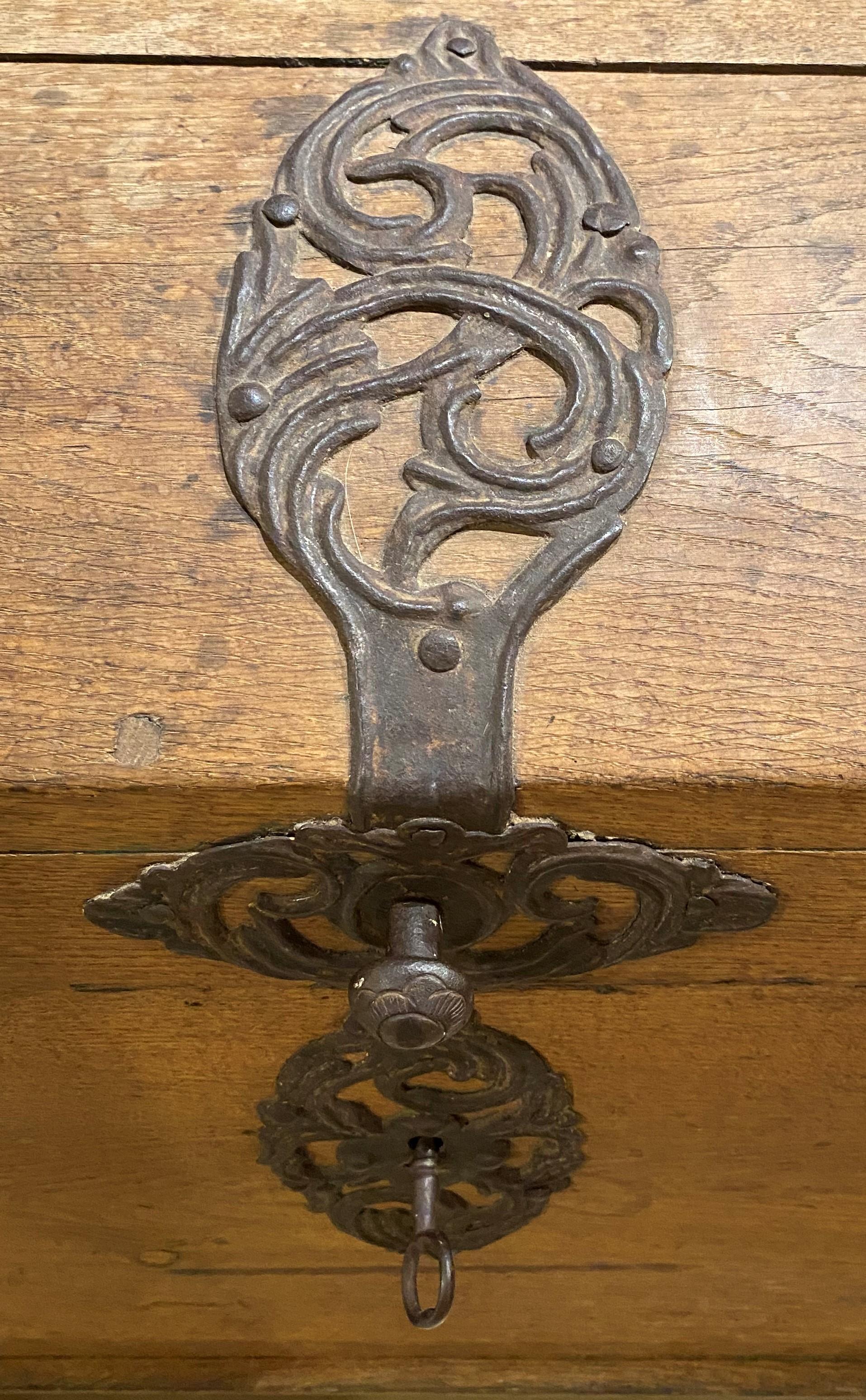 18th Century and Earlier 18th Century Continental Oak Dome Top Trunk with Fabulous Metalwork