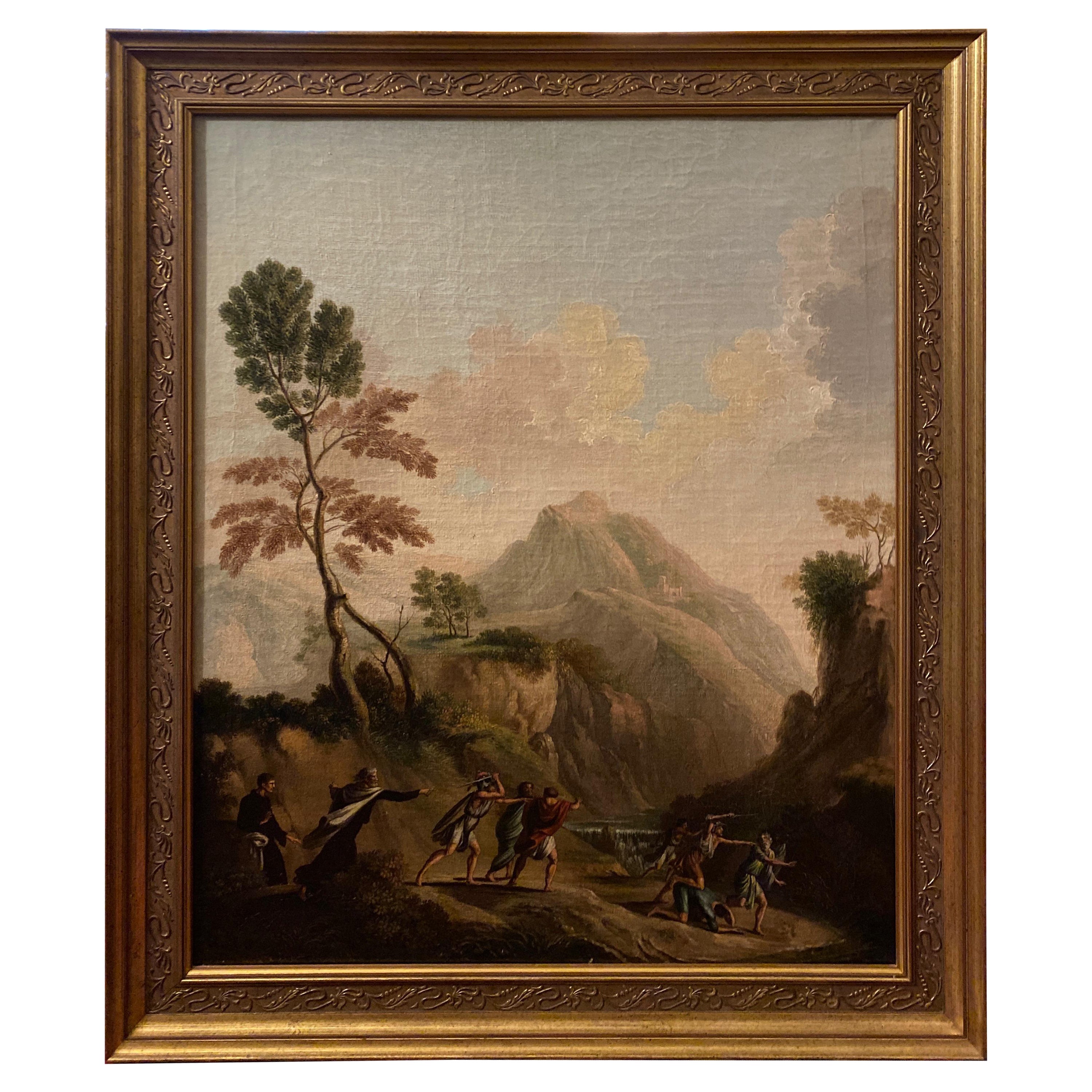 Peinture à l'huile originale d'une scène biblique d'un continent du 18ème siècle