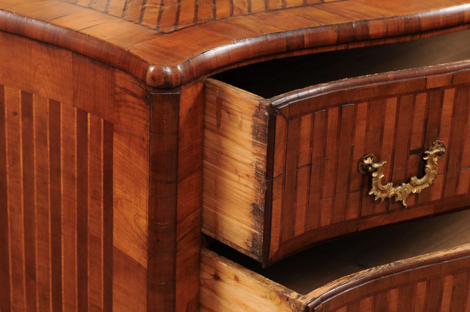  18th Century Continental Parquetry Inlaid Commode with Serpentine Front For Sale 4