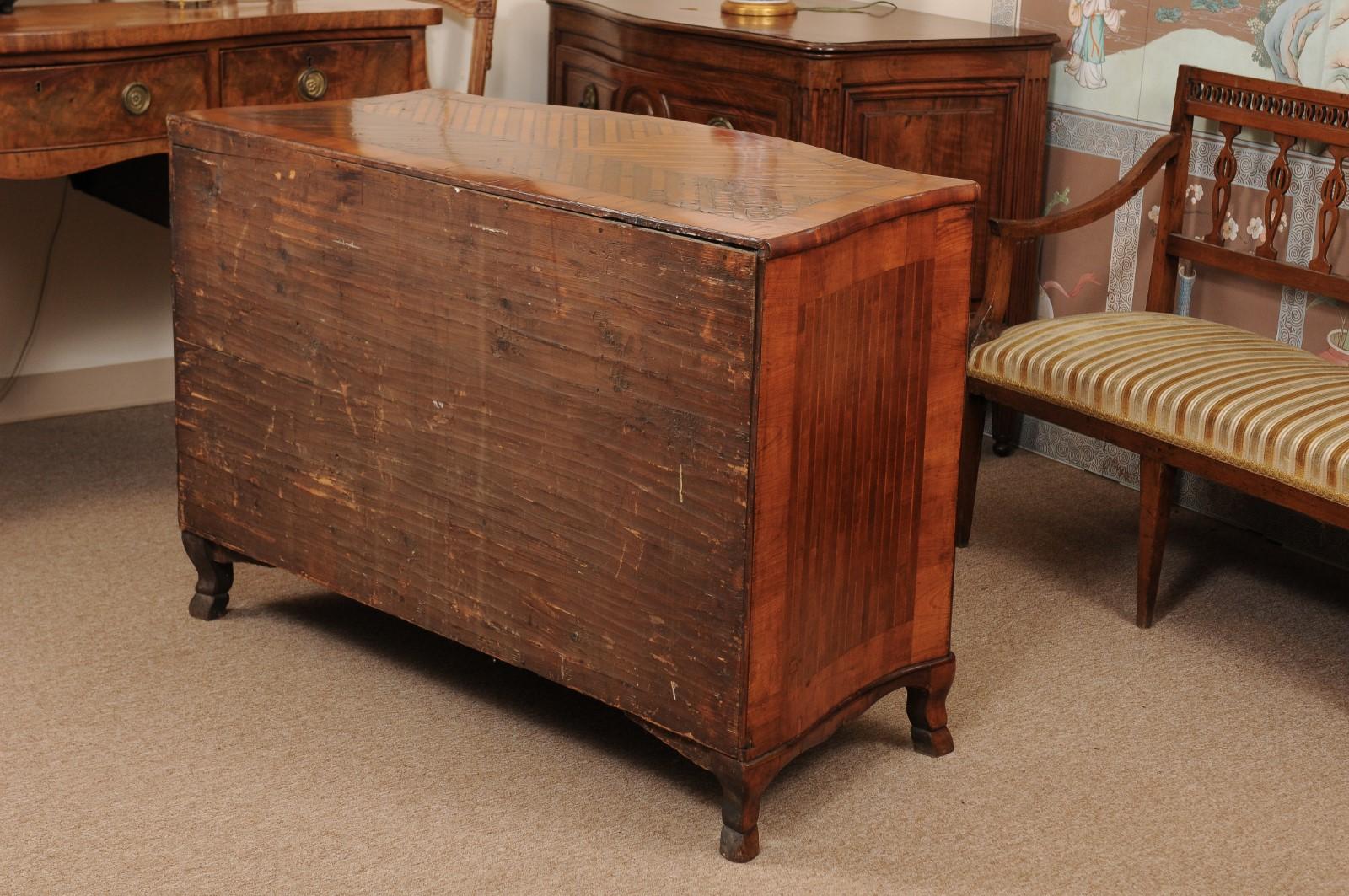 European  18th Century Continental Parquetry Inlaid Commode with Serpentine Front For Sale