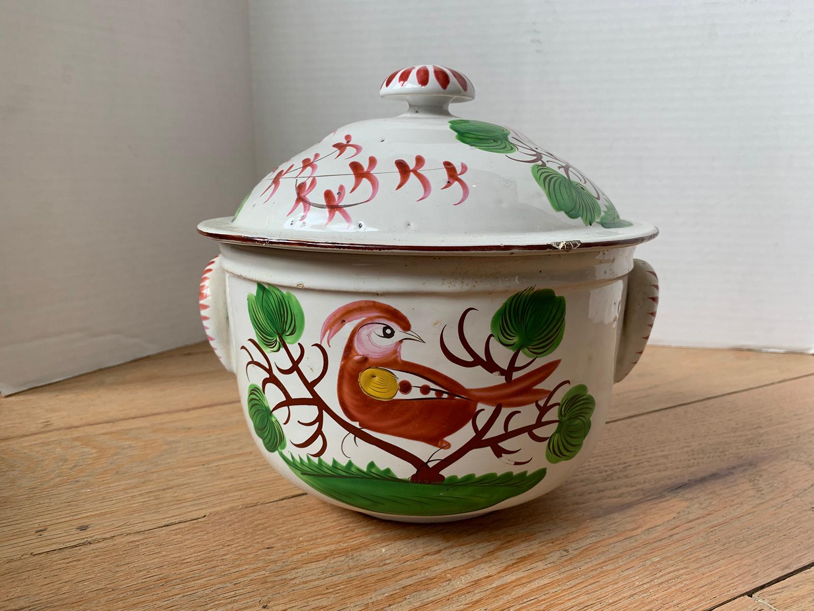 18th Century Continental Porcelain Lidded Pot with Bird, Unmarked 1