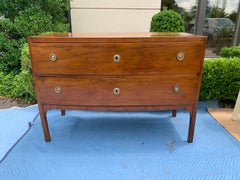 18th Century Continental Poss. Italian Two-Drawer Walnut Commode, Brass Pulls