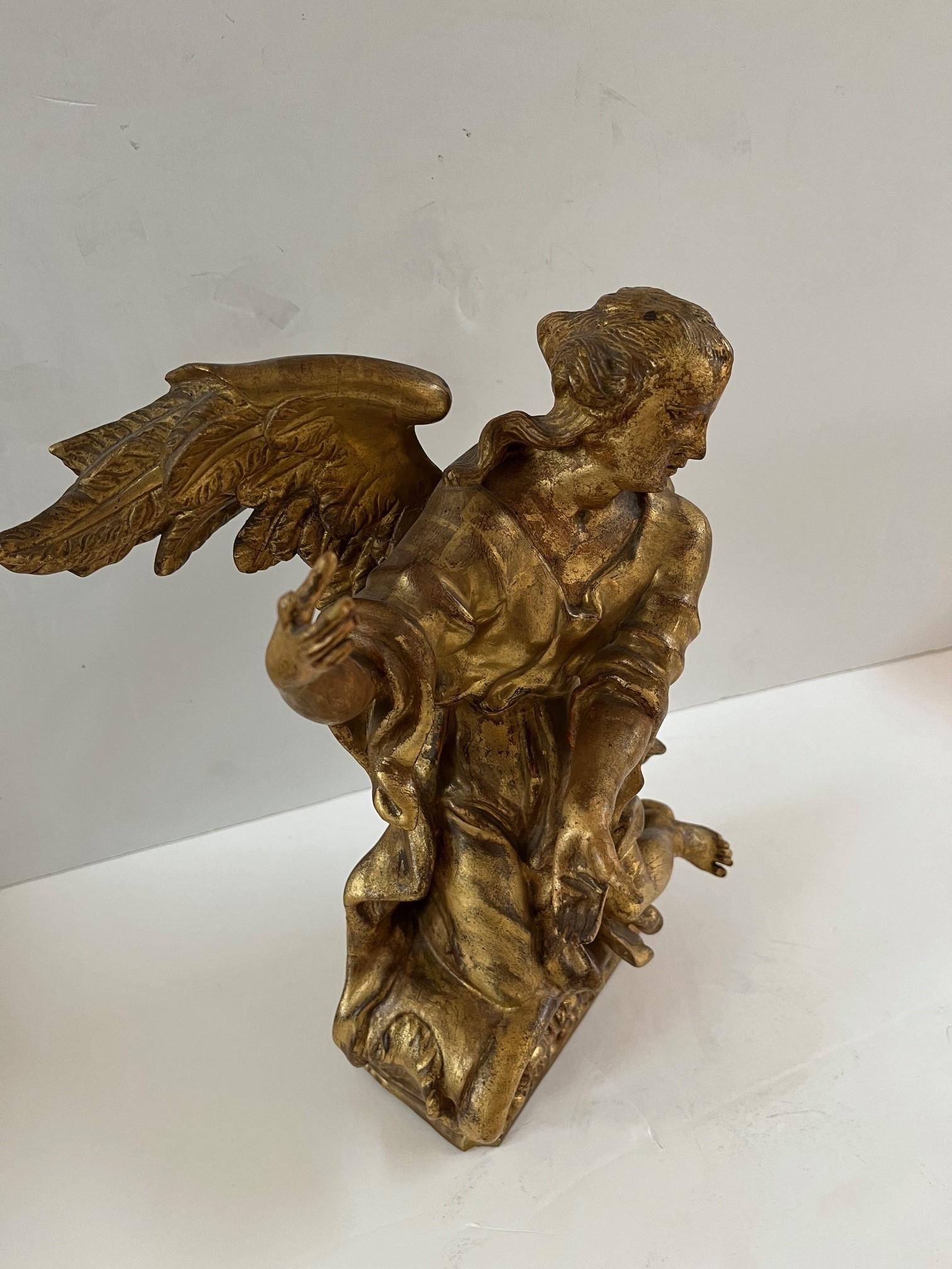 18th Century Continental Rococo Giltwood an Angel For Sale 5