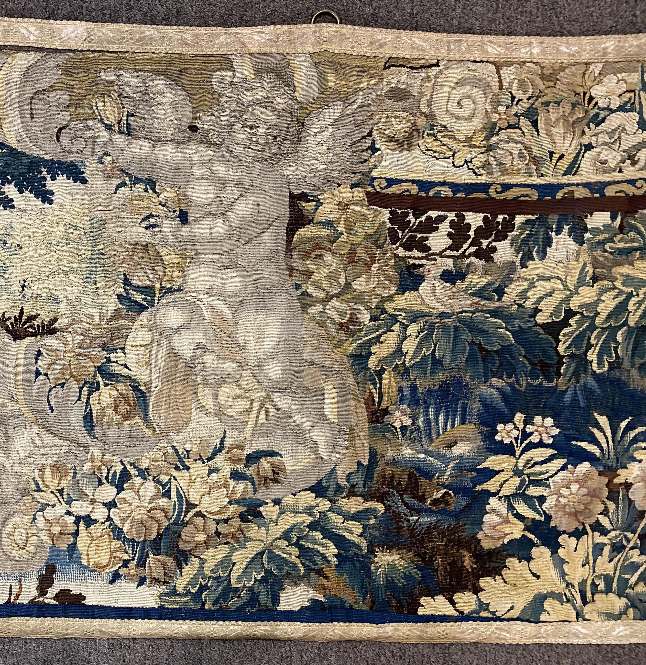 European 18th Century Continental Tapestry Fragment with Putti or Angels and Cartouche For Sale