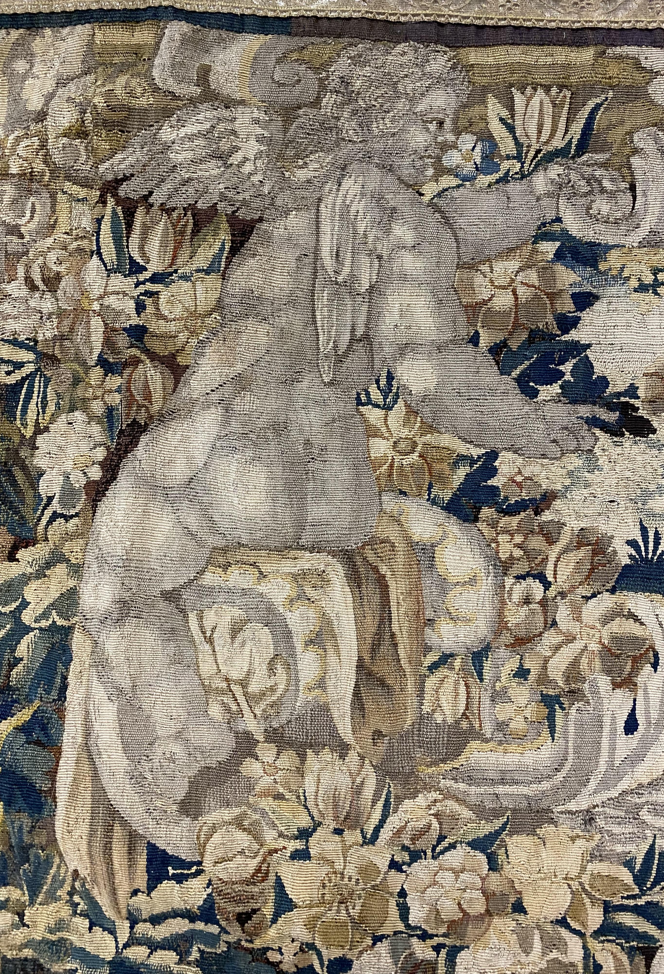 18th Century Continental Tapestry Fragment with Putti or Angels and Cartouche In Good Condition For Sale In Milford, NH
