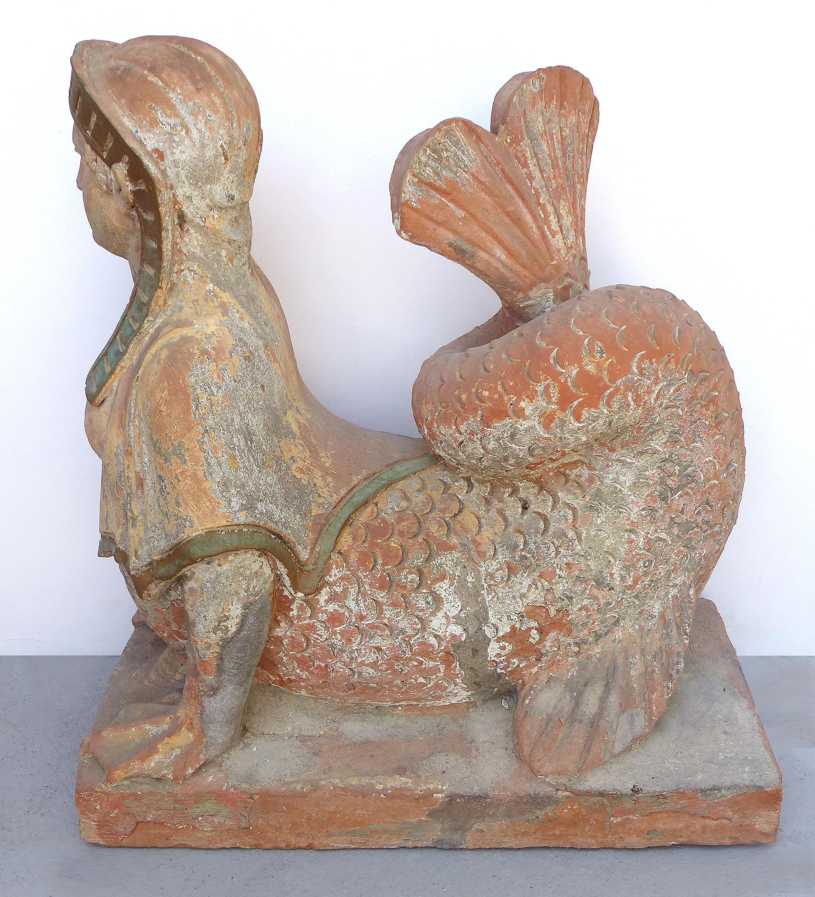 Esfinges continentales de terracota del renacimiento egipcio del siglo XVIII, pareja emparejada en venta 2