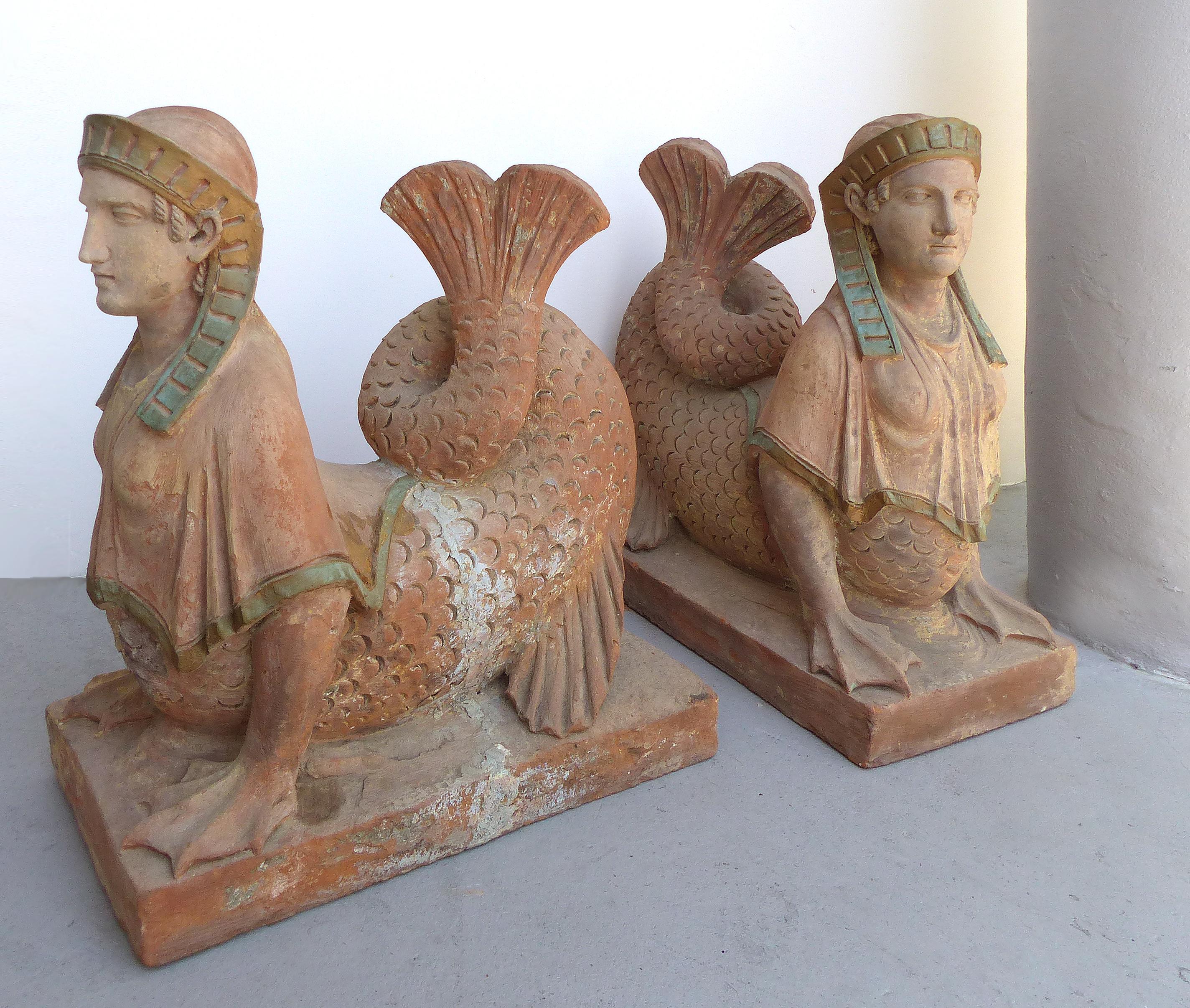 18th Century Continental Terracotta Egyptian Revival Sphinxes, a Matched Pair For Sale 9