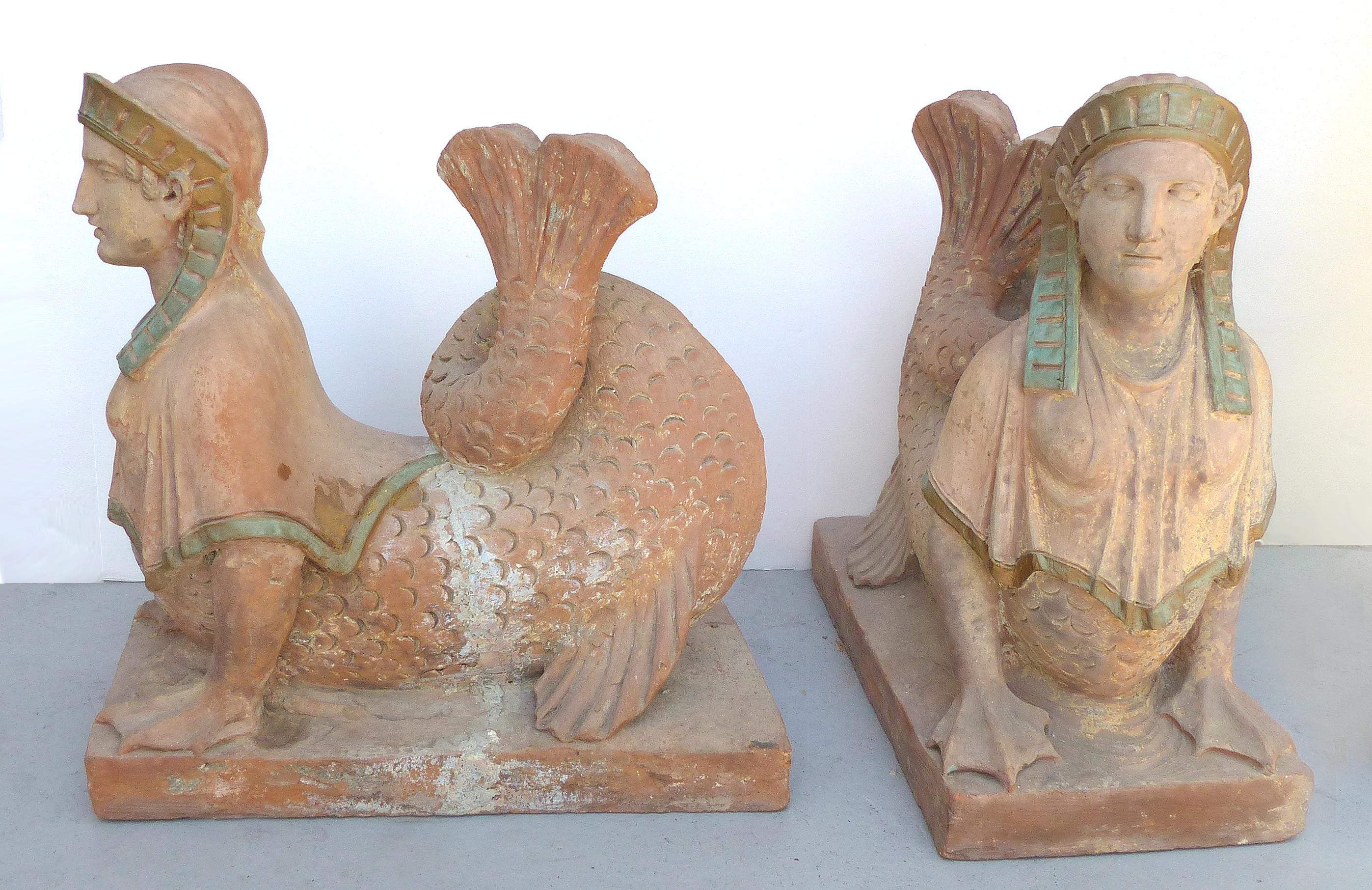 Esfinges continentales de terracota del renacimiento egipcio del siglo XVIII, pareja emparejada Europeo en venta