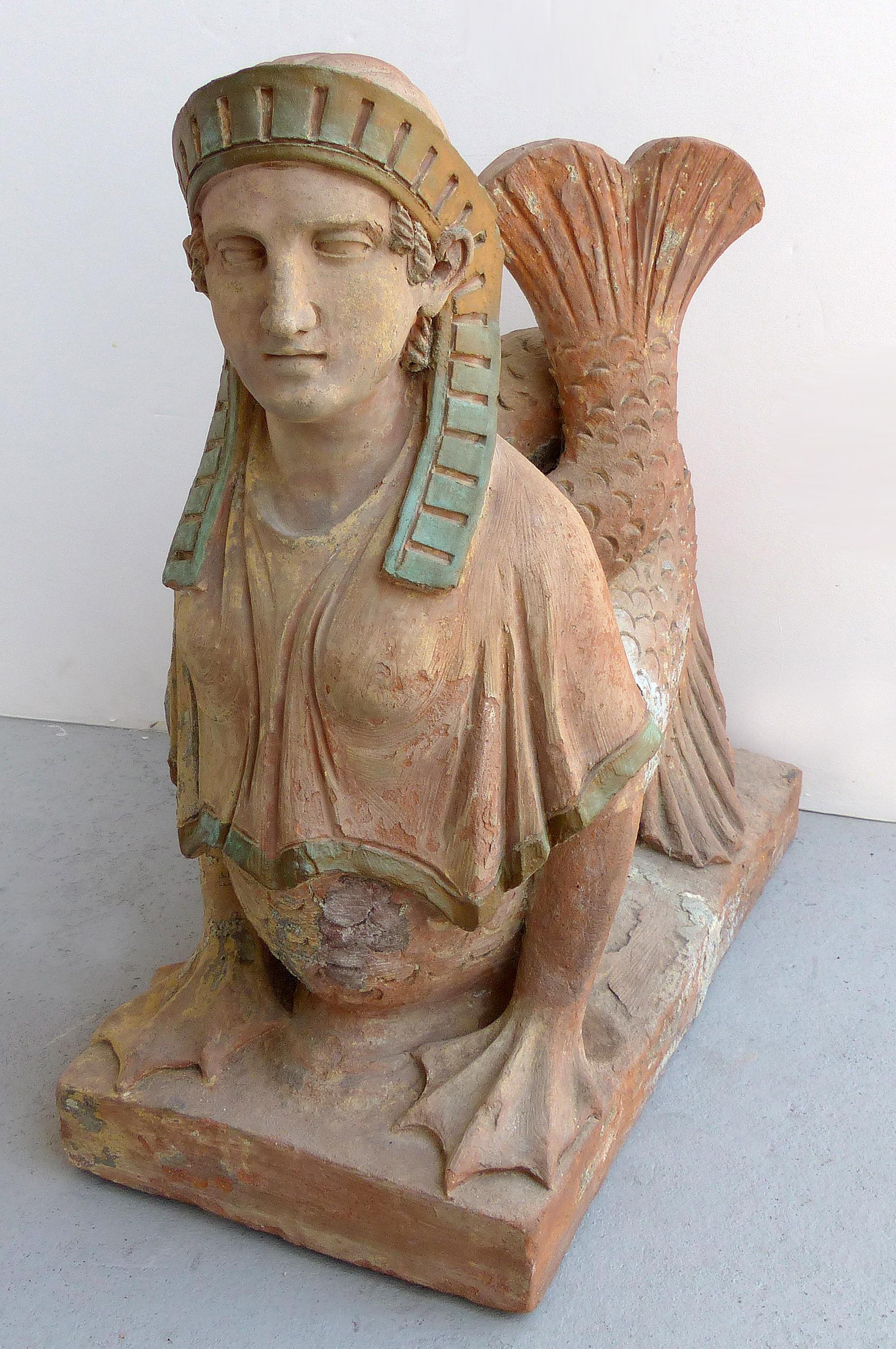 18th Century and Earlier 18th Century Continental Terracotta Egyptian Revival Sphinxes, a Matched Pair For Sale
