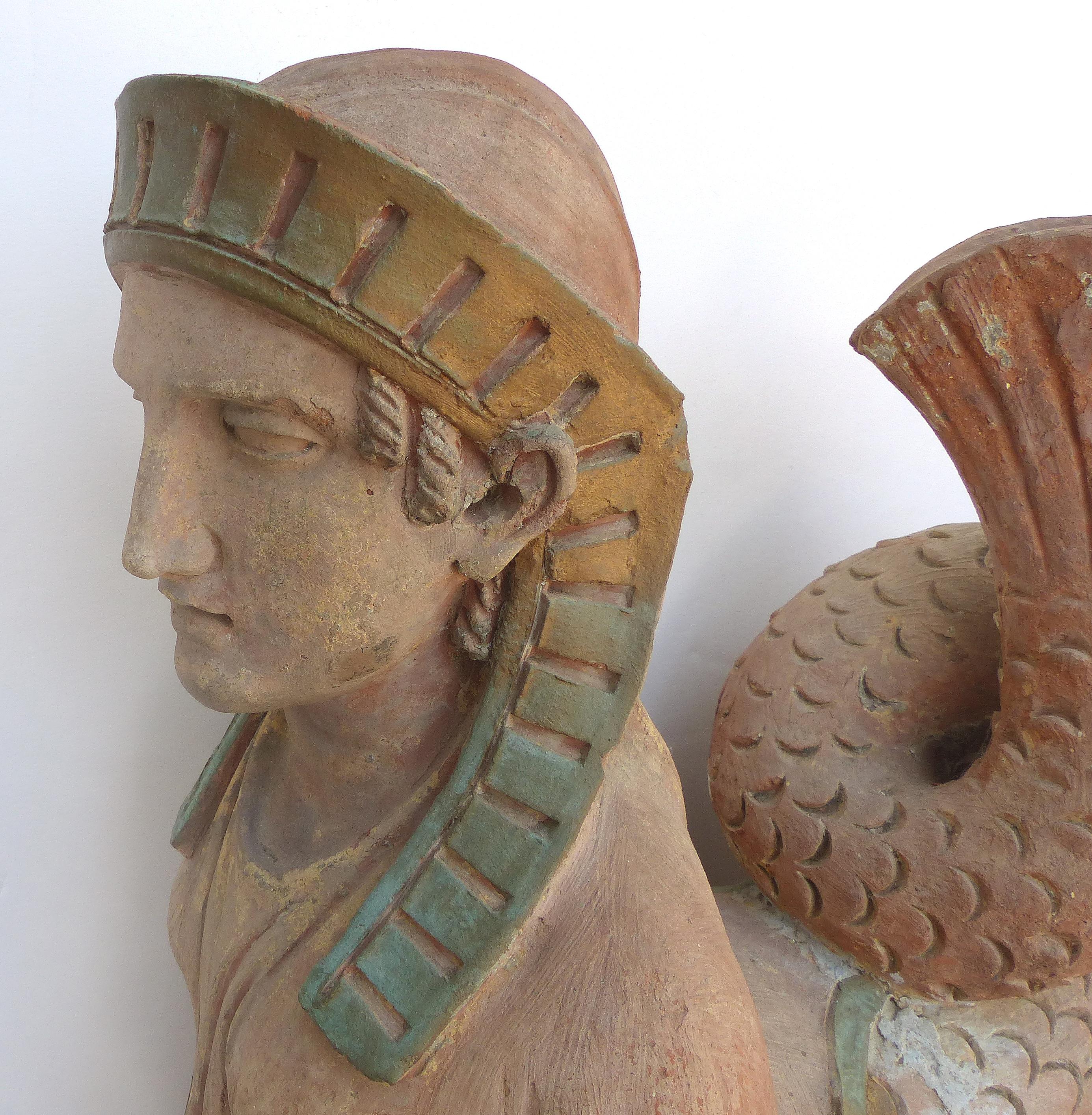 18th Century Continental Terracotta Egyptian Revival Sphinxes, a Matched Pair For Sale 3