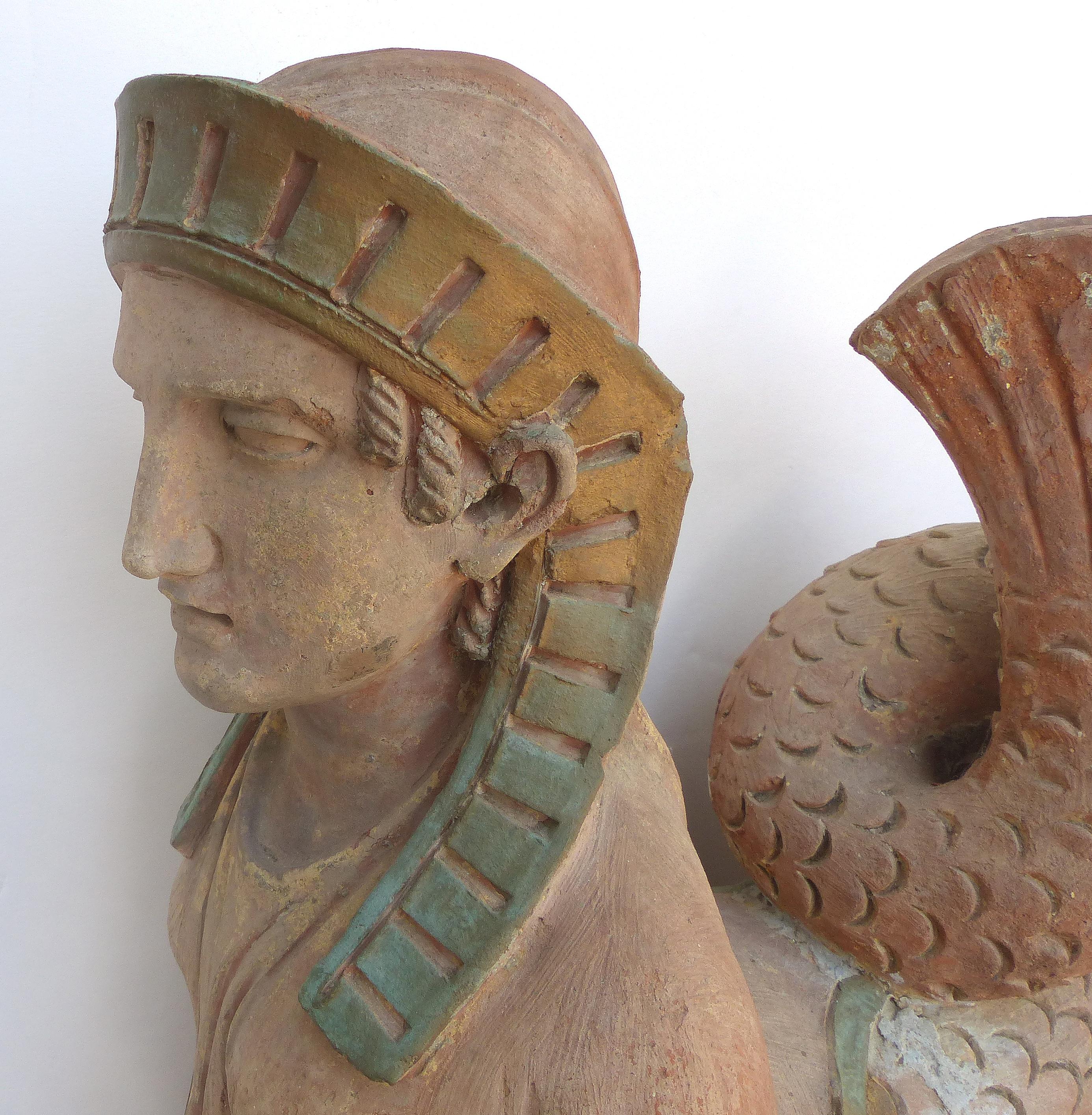 Esfinges continentales de terracota del renacimiento egipcio del siglo XVIII, pareja emparejada en venta 1