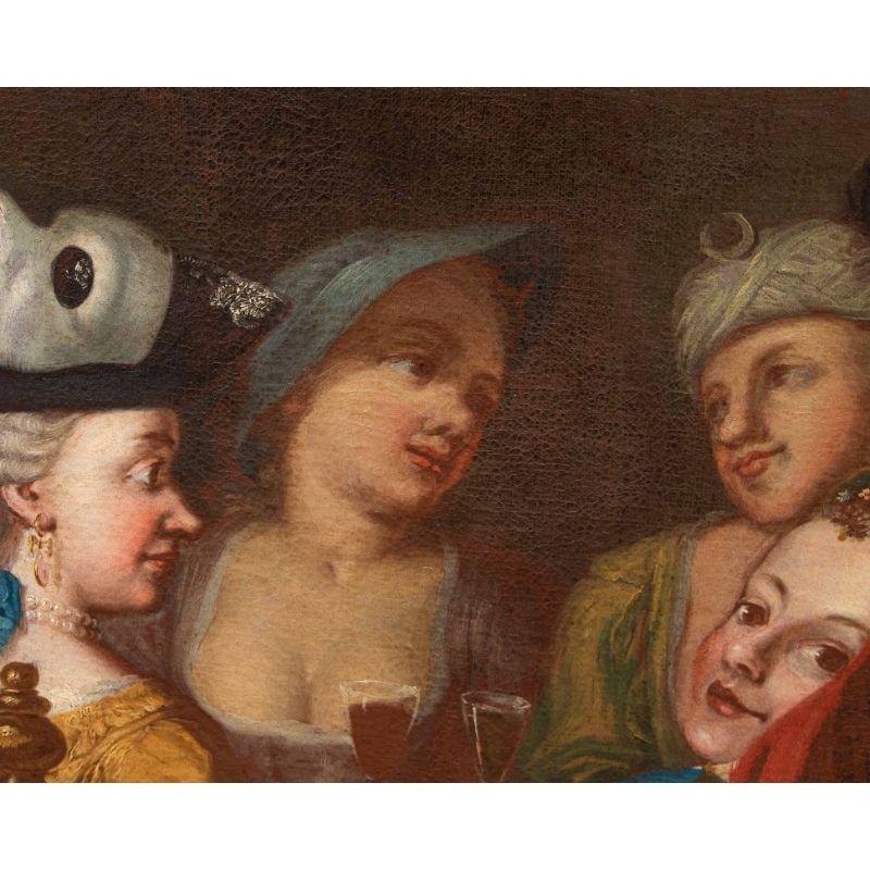 Oiled 18th Century Convivial Scene Painting Oil on Canvas by Pietro Fabris