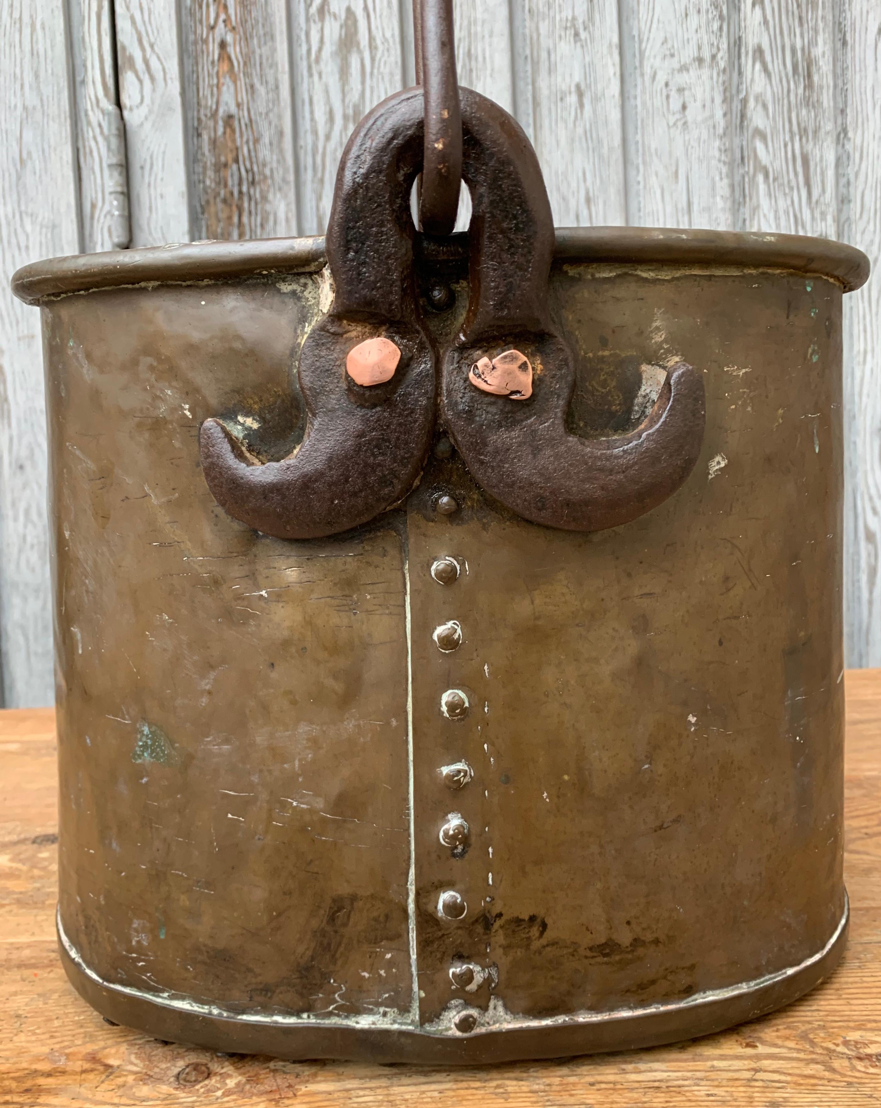 18th Century Copper and Forged Iron Big Bucket 6