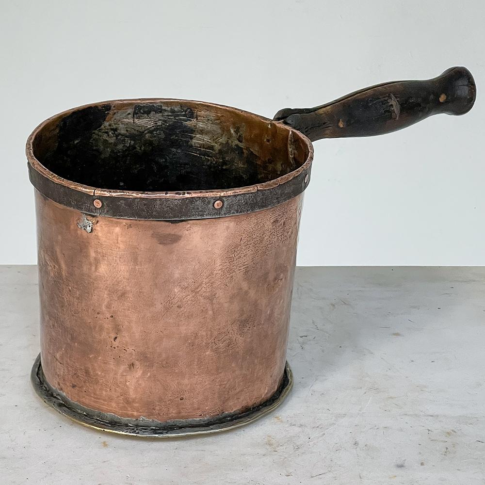 Rustic 18th Century Copper & Brass Saucepot with Handle For Sale