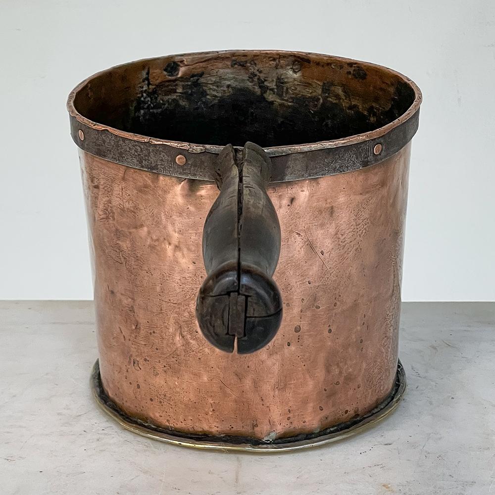 Hand-Crafted 18th Century Copper & Brass Saucepot with Handle For Sale
