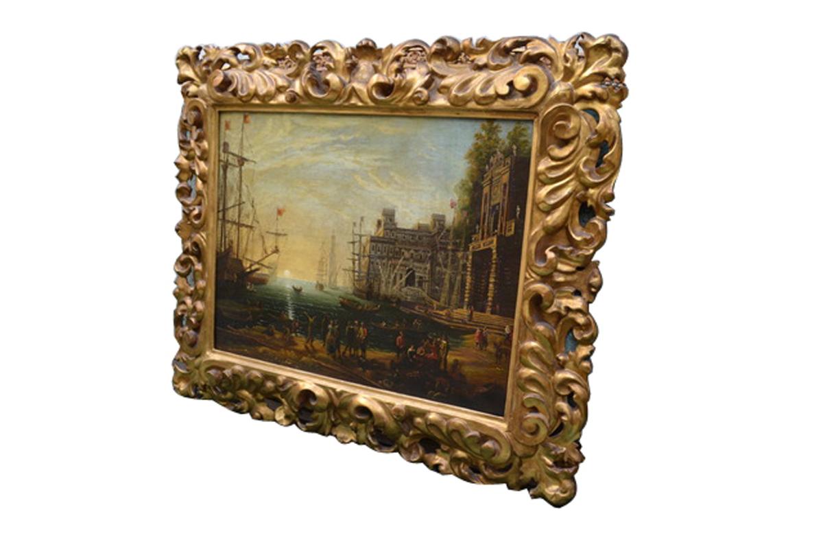 18. Jahrhundert Kopie von „Port-Szene mit der Villa Medici“ nach Claude Lorrain (Barock) im Angebot