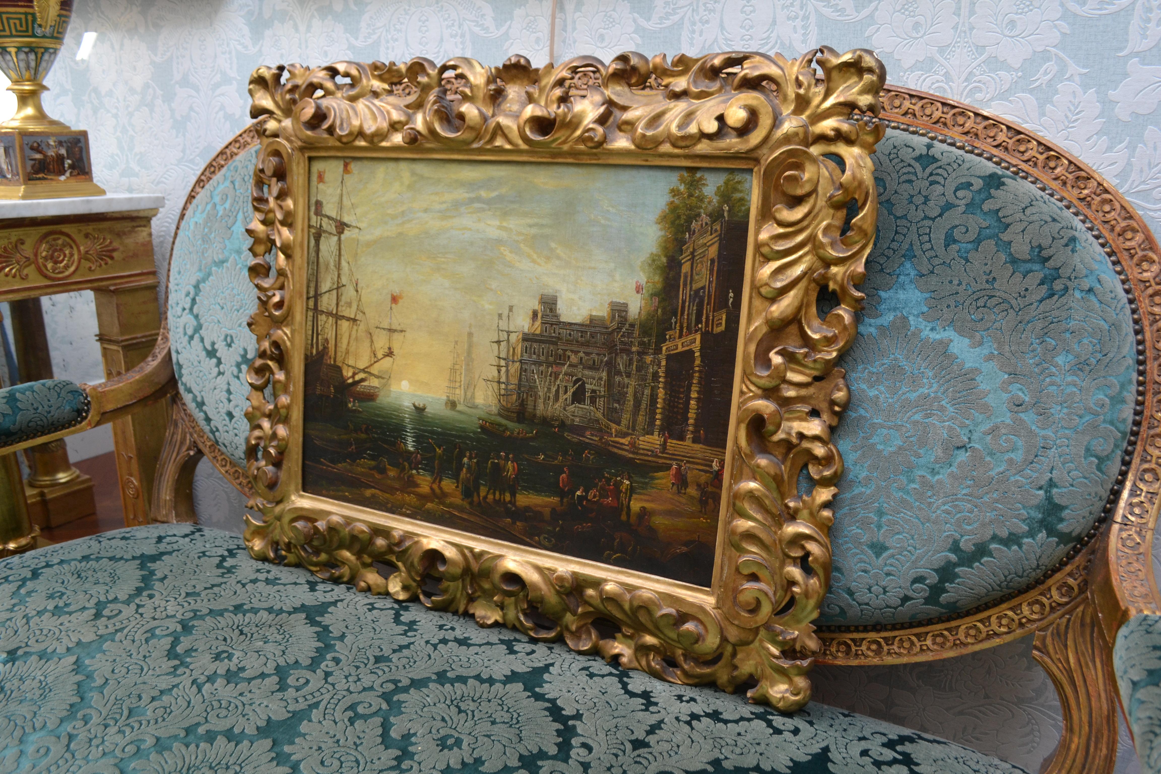 18. Jahrhundert Kopie von „Port-Szene mit der Villa Medici“ nach Claude Lorrain im Angebot 3