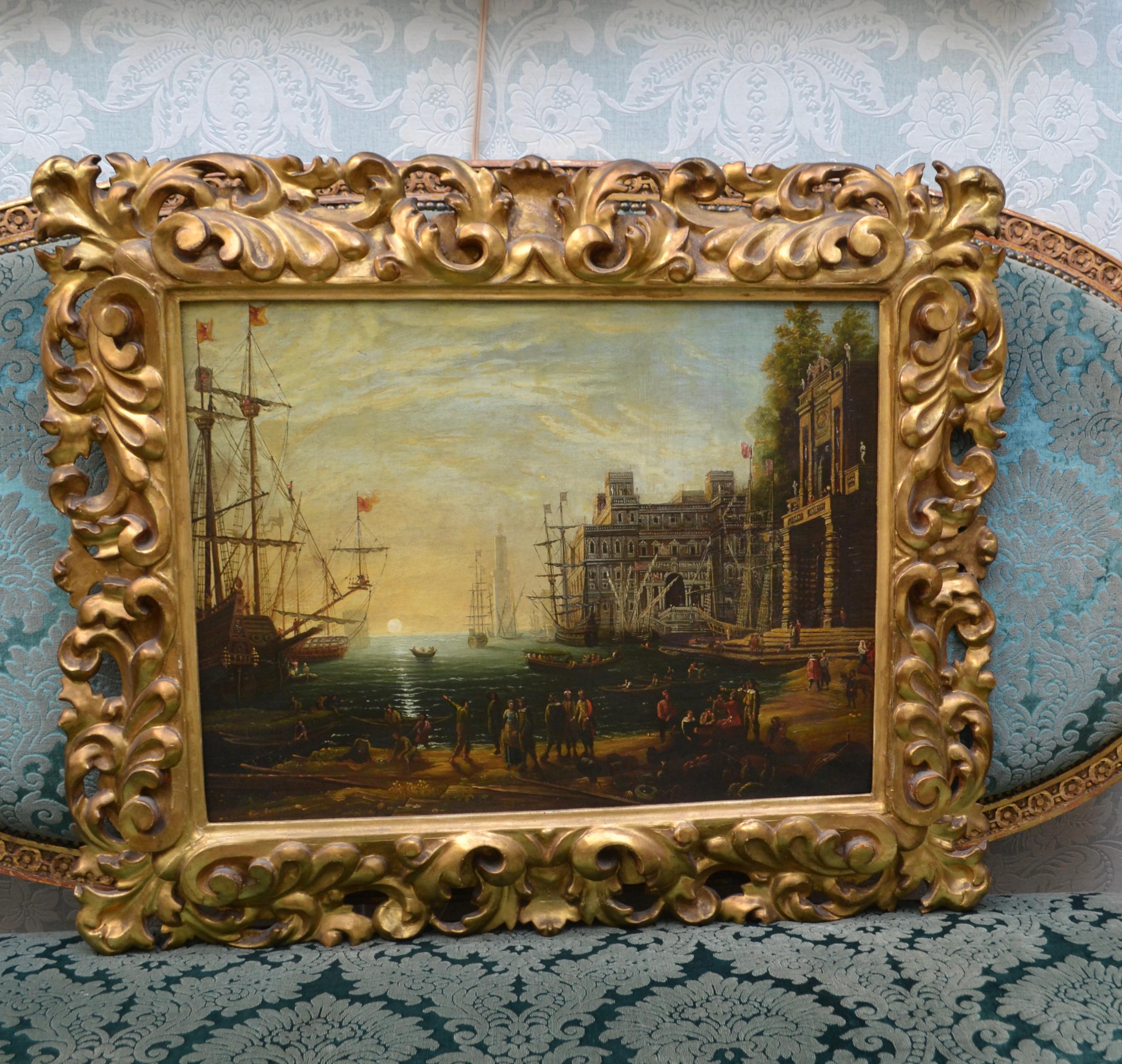 18. Jahrhundert Kopie von „Port-Szene mit der Villa Medici“ nach Claude Lorrain im Angebot 5