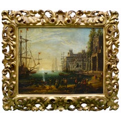 Copia del siglo XVIII de "Escena portuaria con la Villa Médicis" según Claude Lorrain
