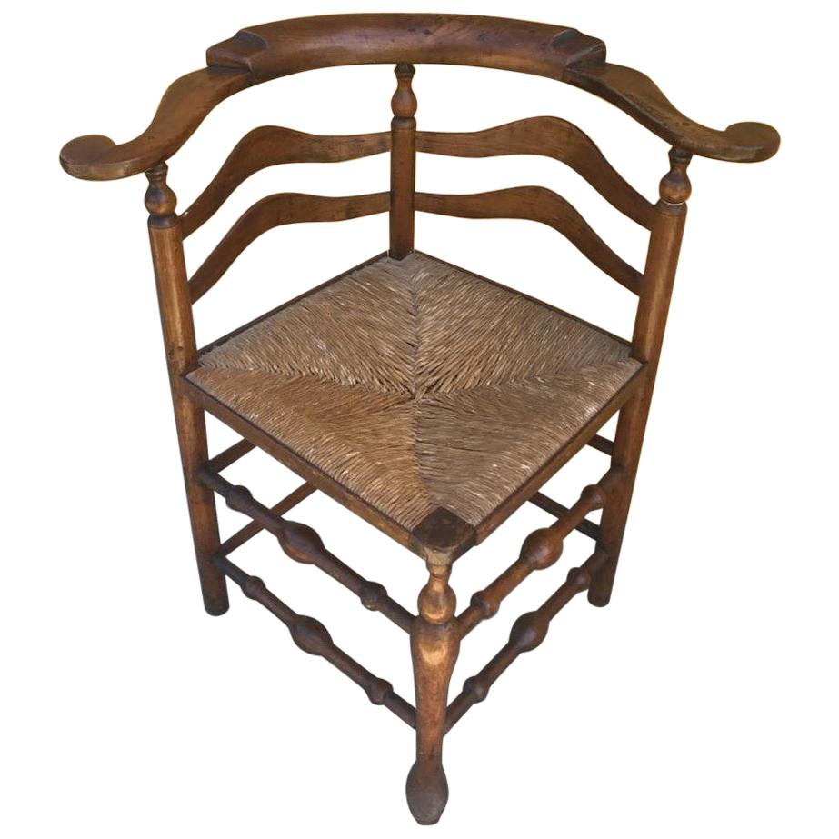 18th Century Corner Chair from New England with Original Woven Seat