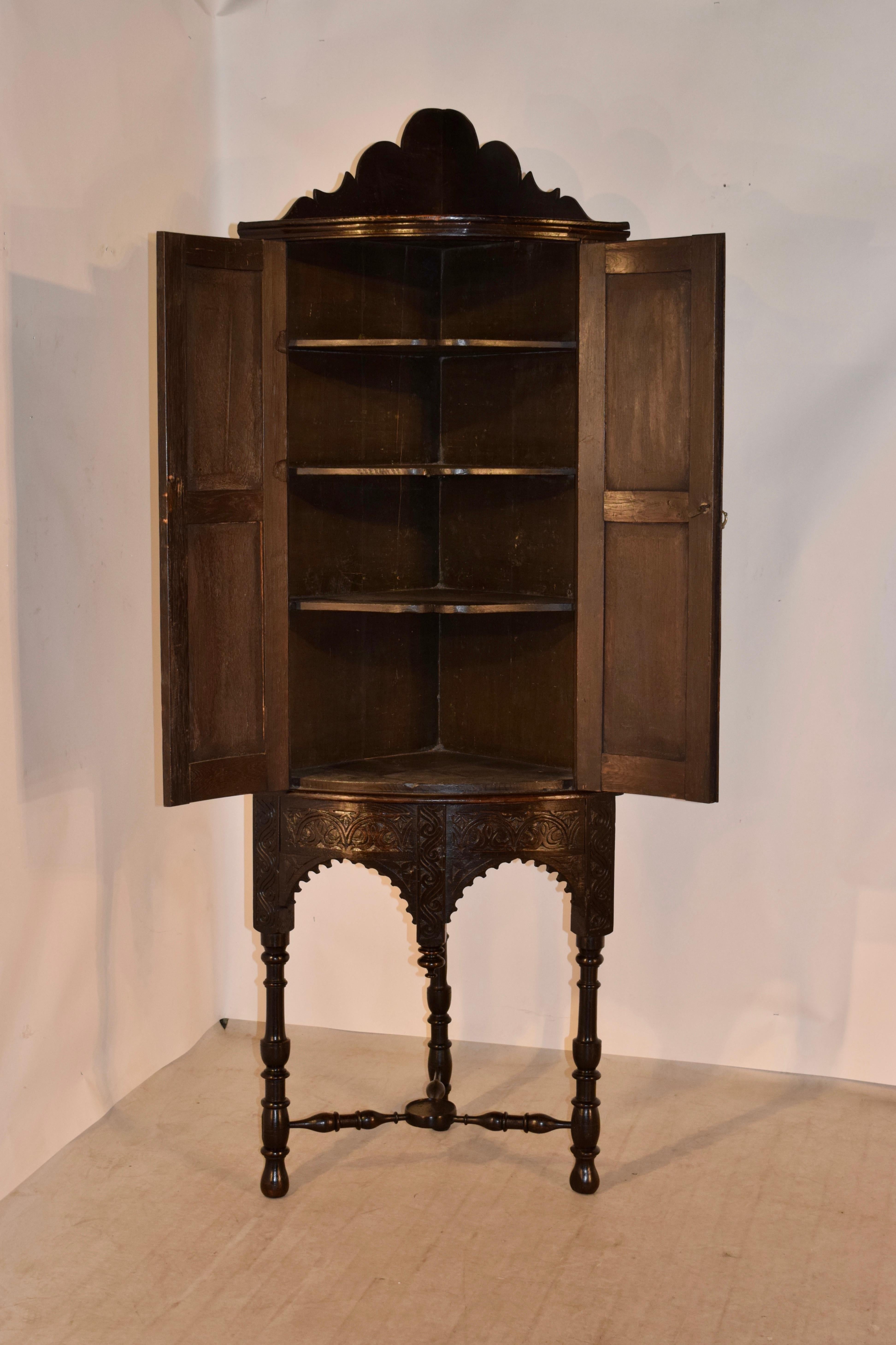 18th Century and Earlier 18th Century Corner Cupboard on Stand