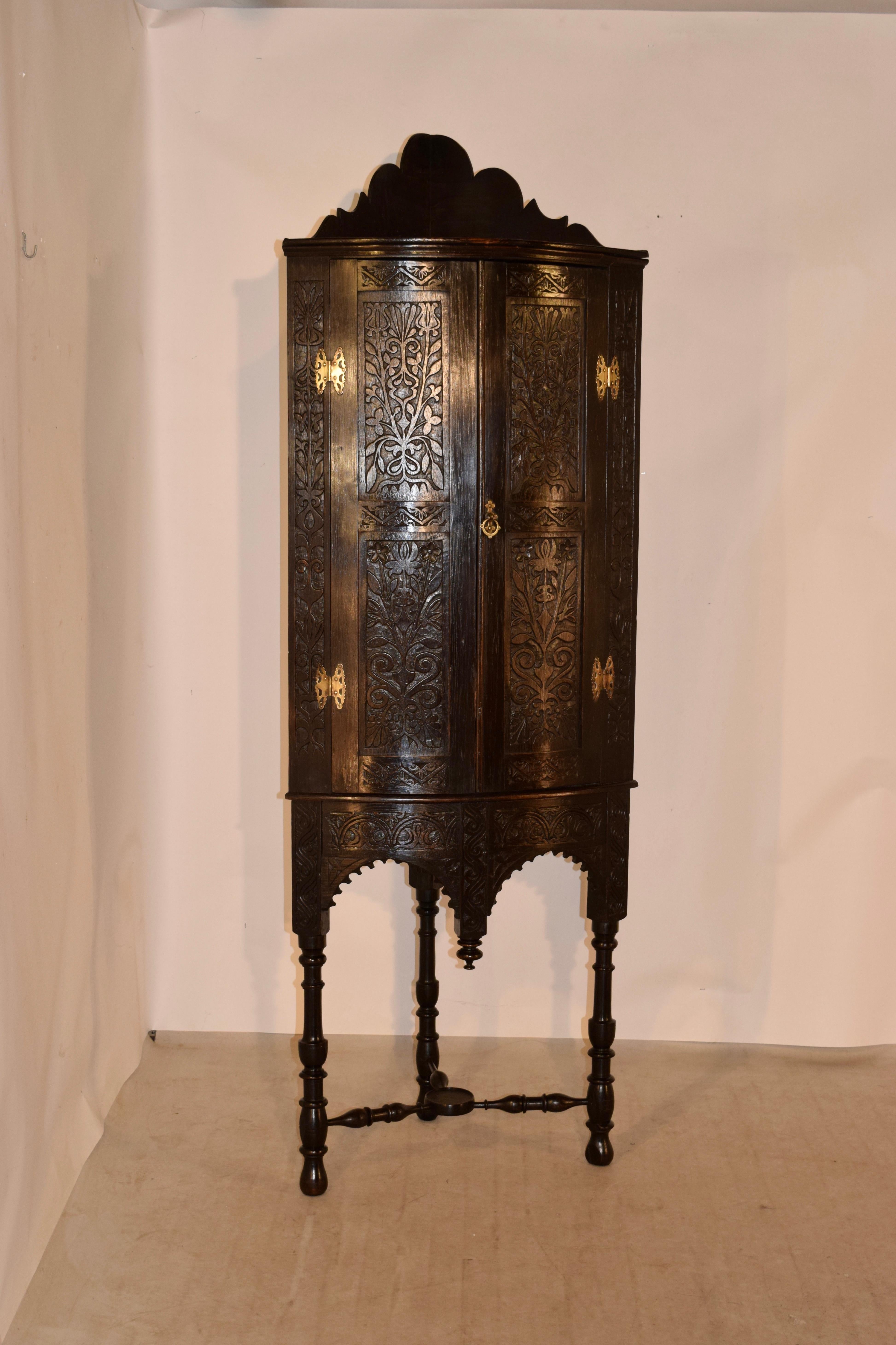 Brass 18th Century Corner Cupboard on Stand