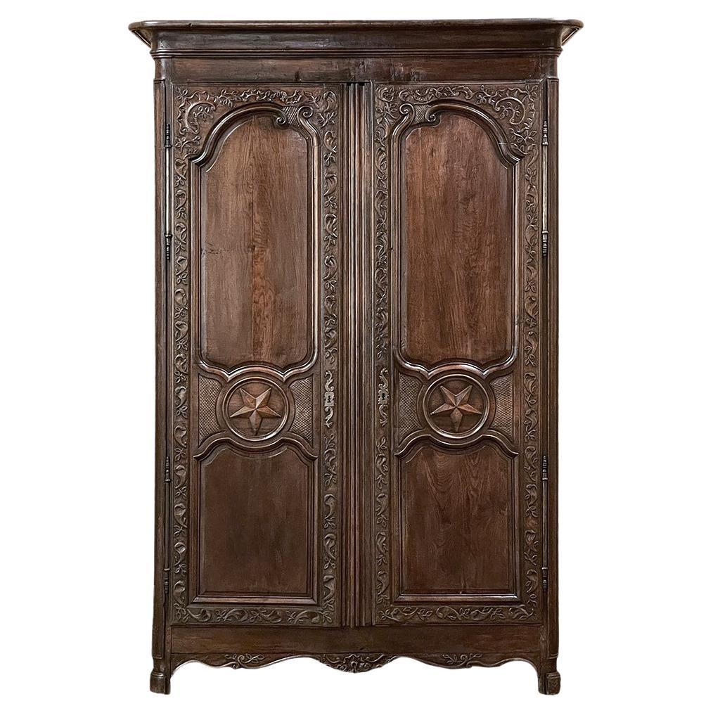 18th Century Country French Armoire with Carved Lone Stars For Sale