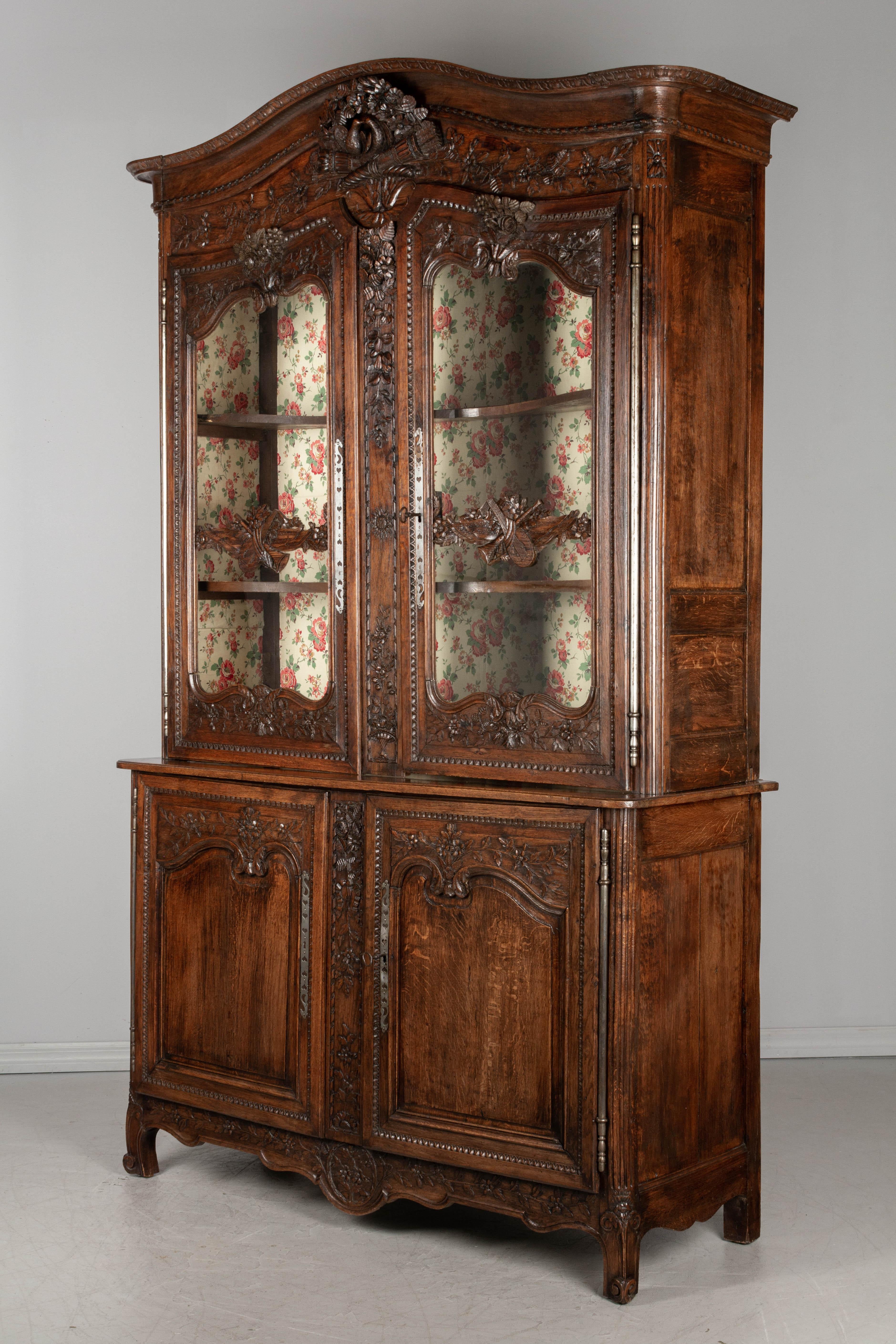 Hand-Carved 18th Century Country French Buffet À Deux Corps or Cupboard For Sale