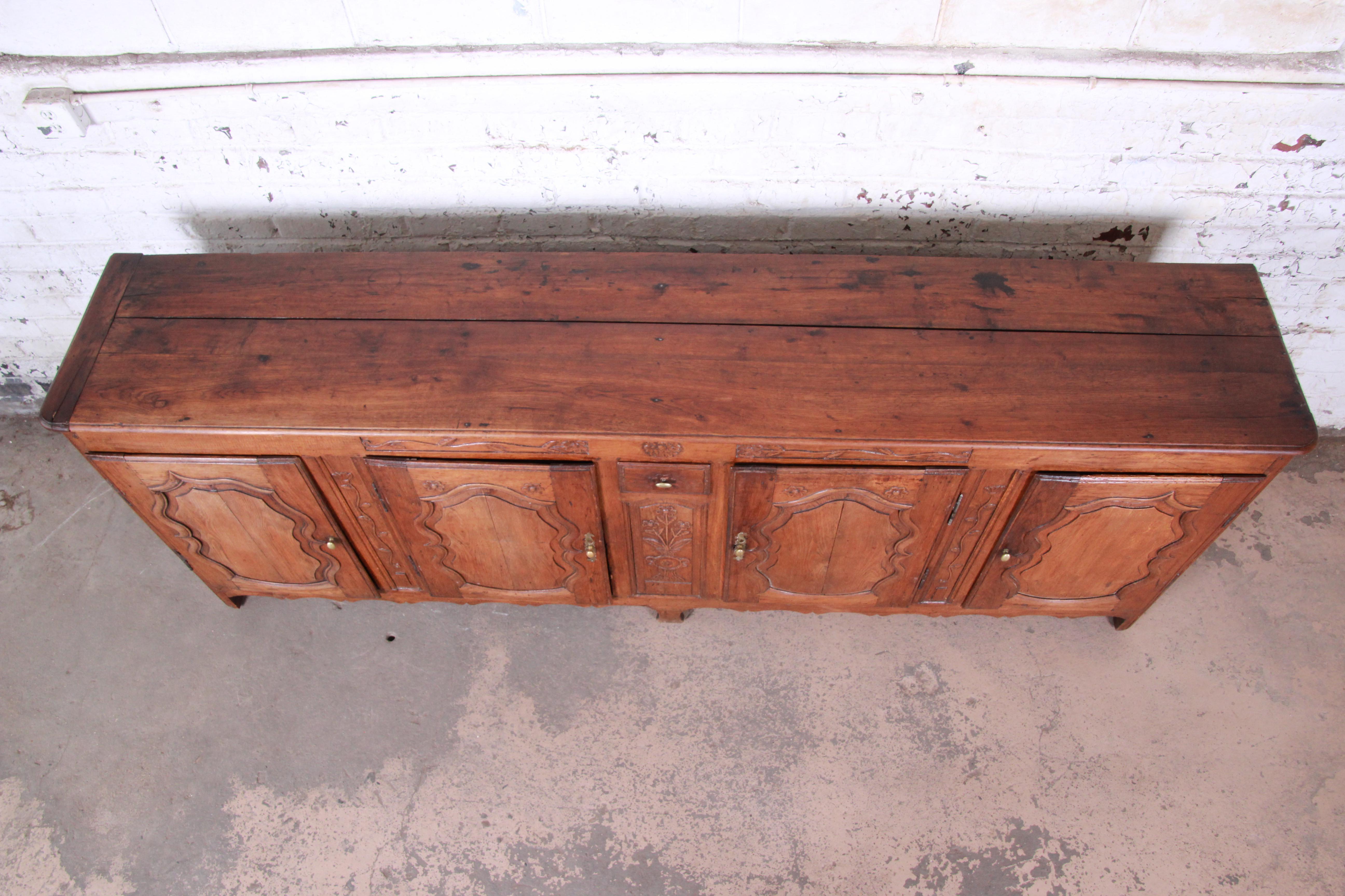 18th Century Country French Carved Walnut Long Sideboard 1