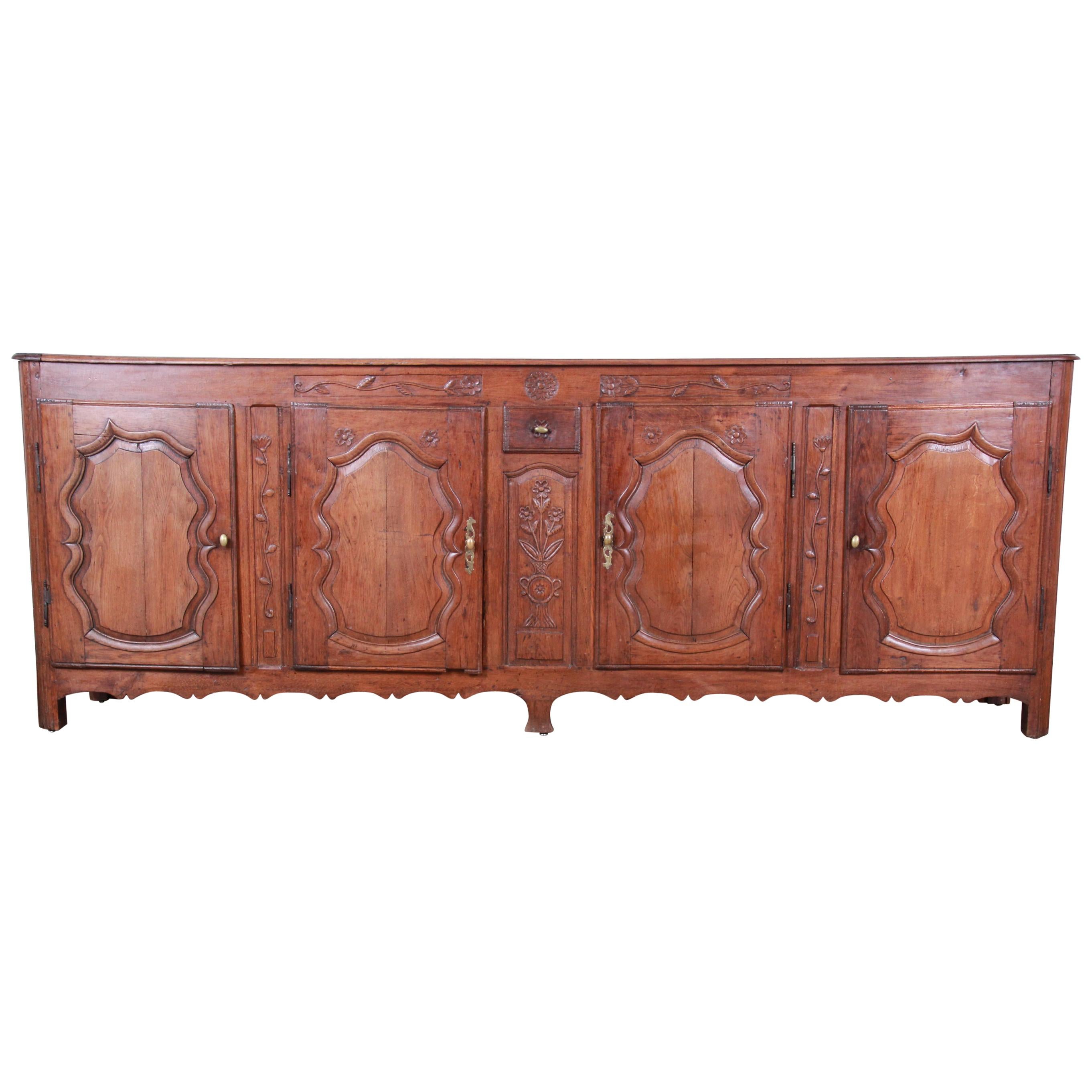 18th Century Country French Carved Walnut Long Sideboard