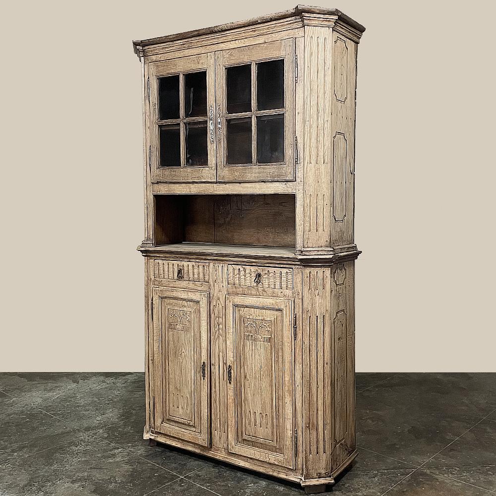 18th Century Country French Louis XVI China buffet ~ bookcase is a wonderful combination on ancient Greek and Roman classicism with rustic rural French craftsmanship! Rendered from old-growth white oak and forged steel, it features a stately