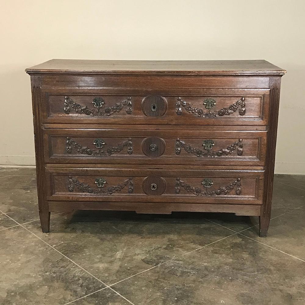 Hand-Carved 18th Century Country French Louis XVI Oak Commode