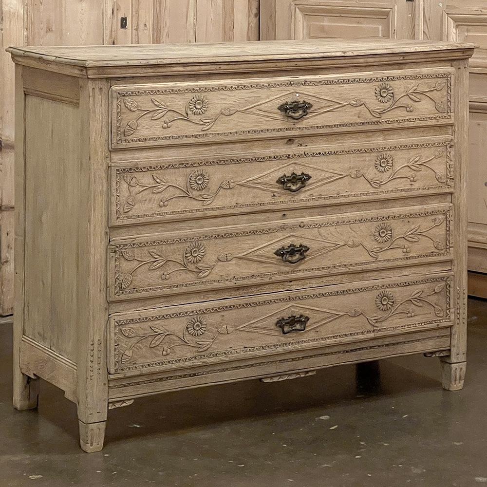 18th Century Country French Louis XVI Period Commode in Stripped Oak represents the stately classicism that dominated the styles produced by France during the dawn of our own country on the other side of the Atlantic Ocean.  This example features