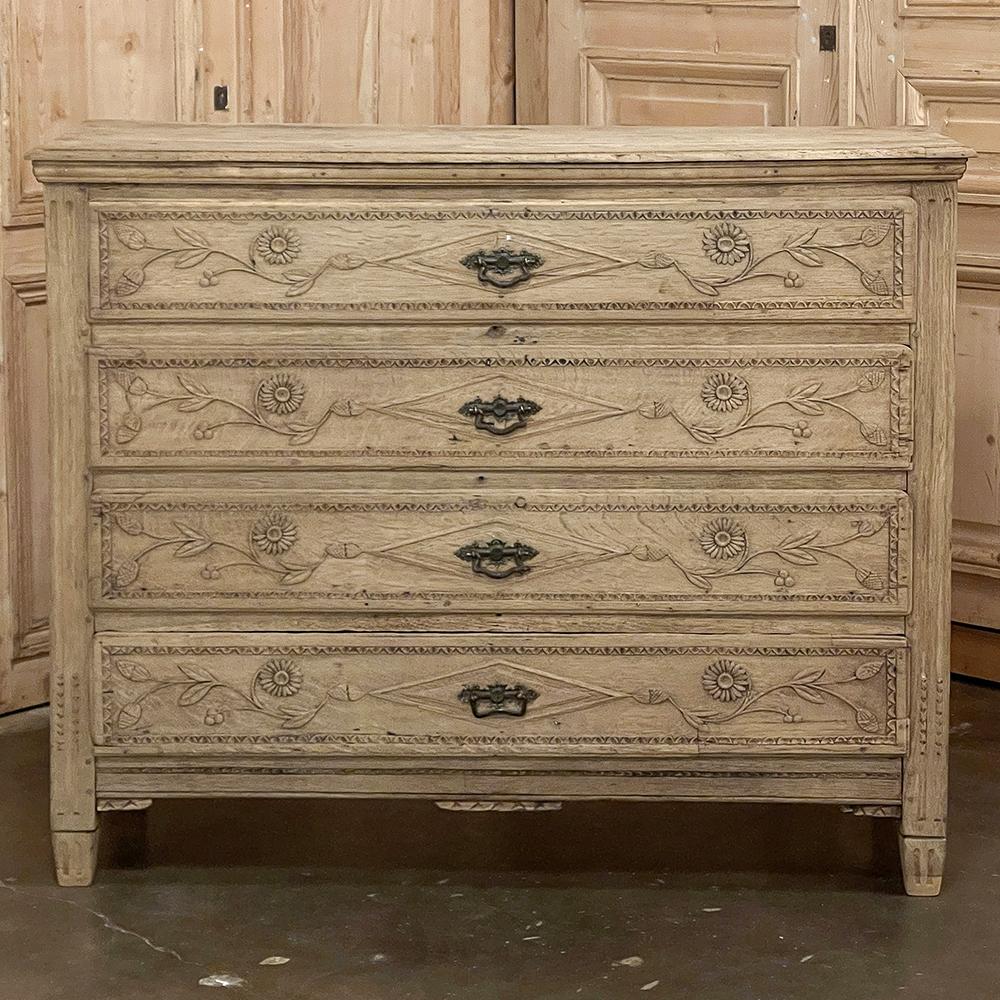 Hand-Carved 18th Century Country French Louis XVI Period Commode in Stripped Oak