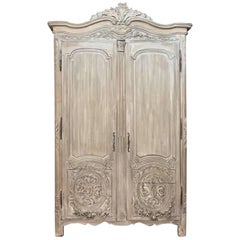 Antique 18th Century Country French Louis XVI Period Whitewashed Armoire, circa 1780
