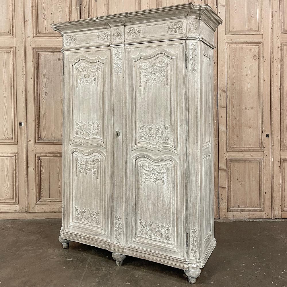 Hand-Crafted 18th Century Country French Louis XVI Period Whitewashed Armoire For Sale
