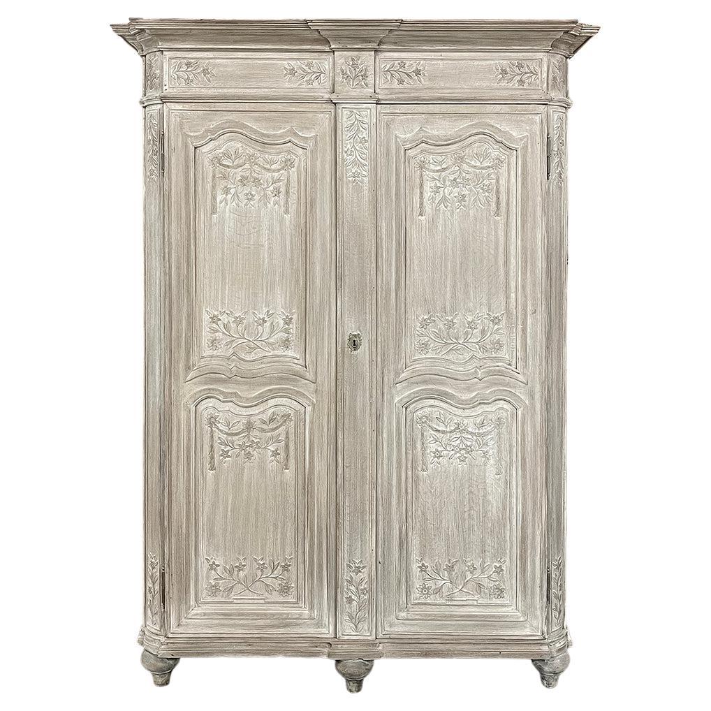 18th Century Country French Louis XVI Period Whitewashed Armoire For Sale